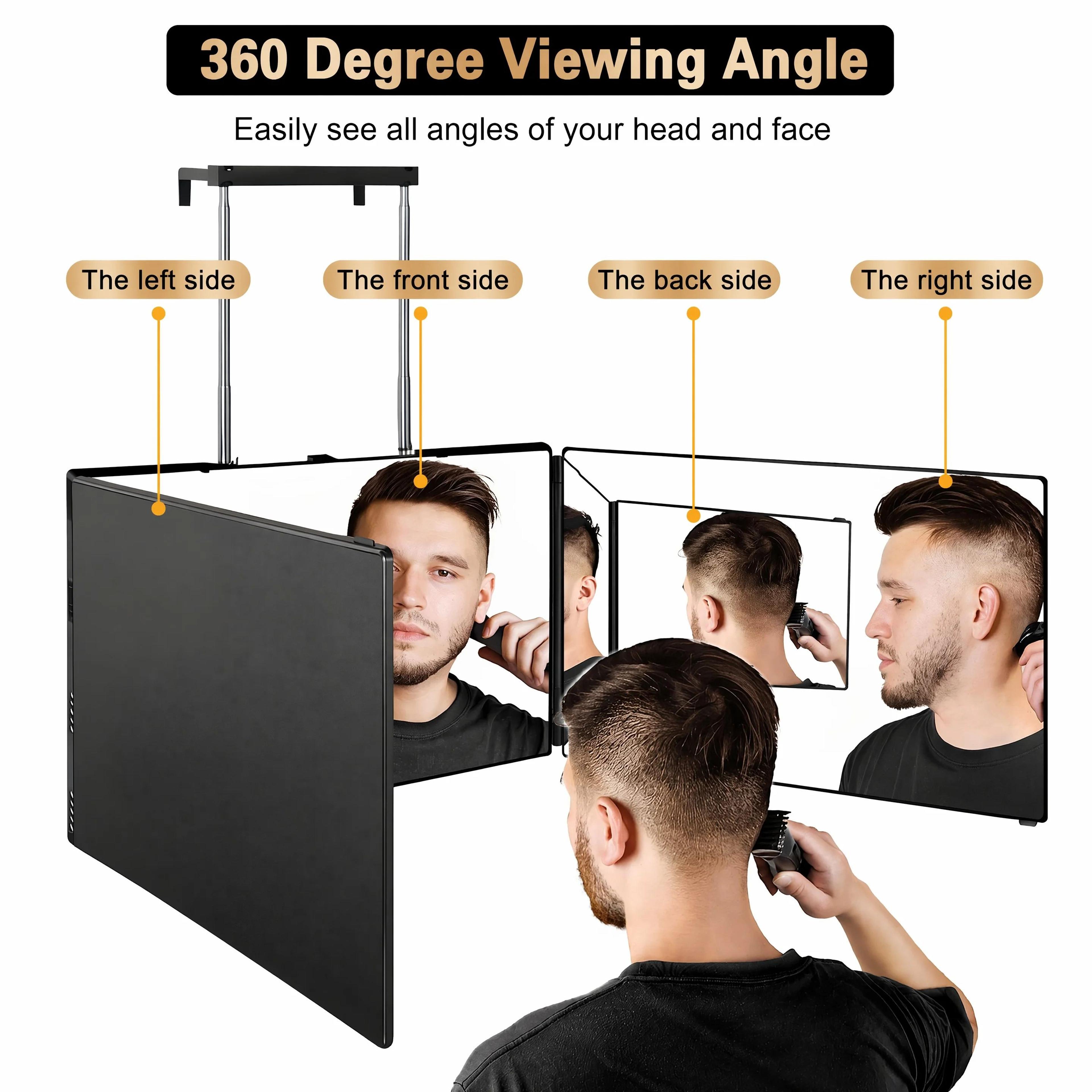 360 Trifold Self Haircut Mirror  Adjustable 3 Way Barber Mirror For Hair Cutting Braiding Shaving   6