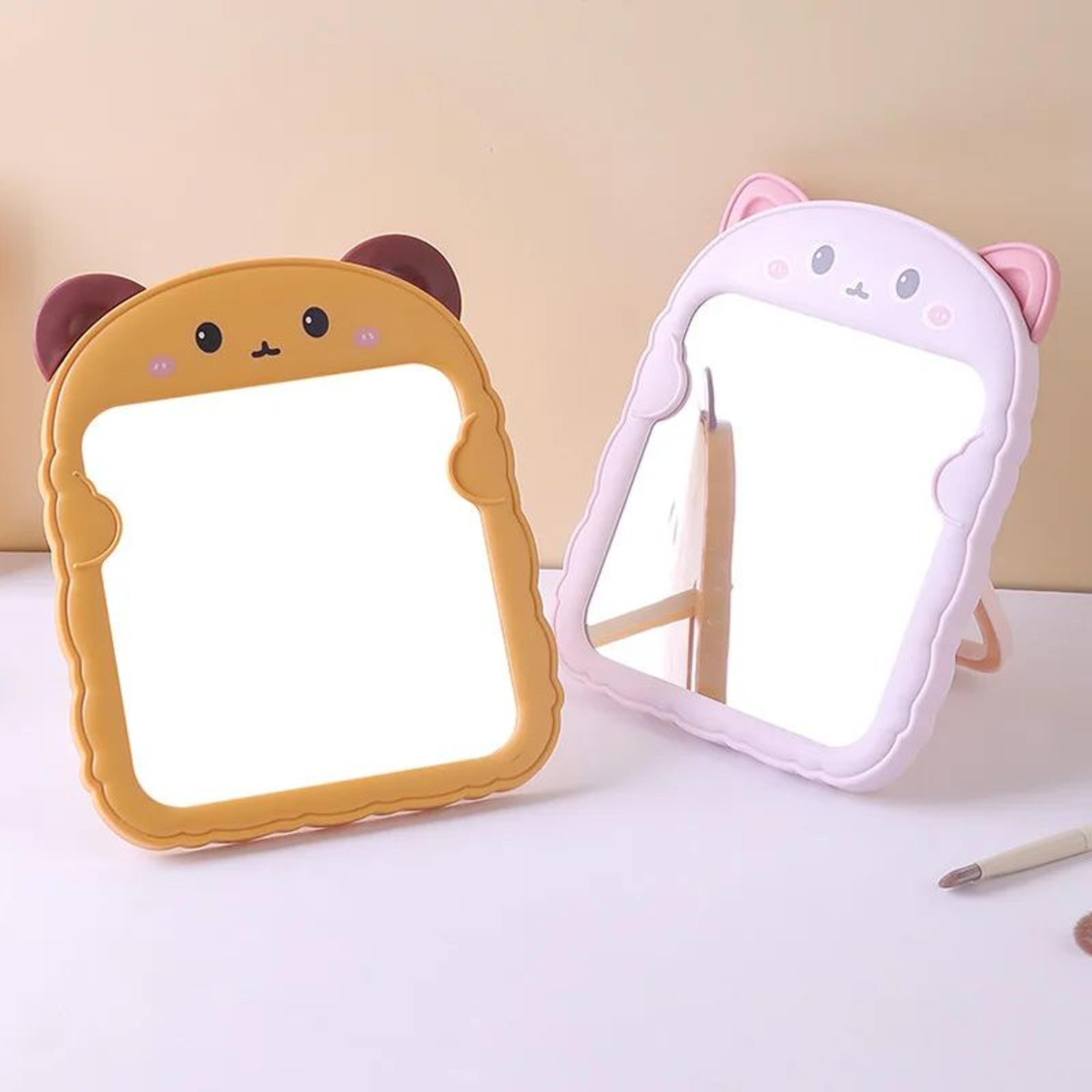 cute cartoon cat ear vanity mirror – foldable desktop handheld makeup mirror for bedroom & travel