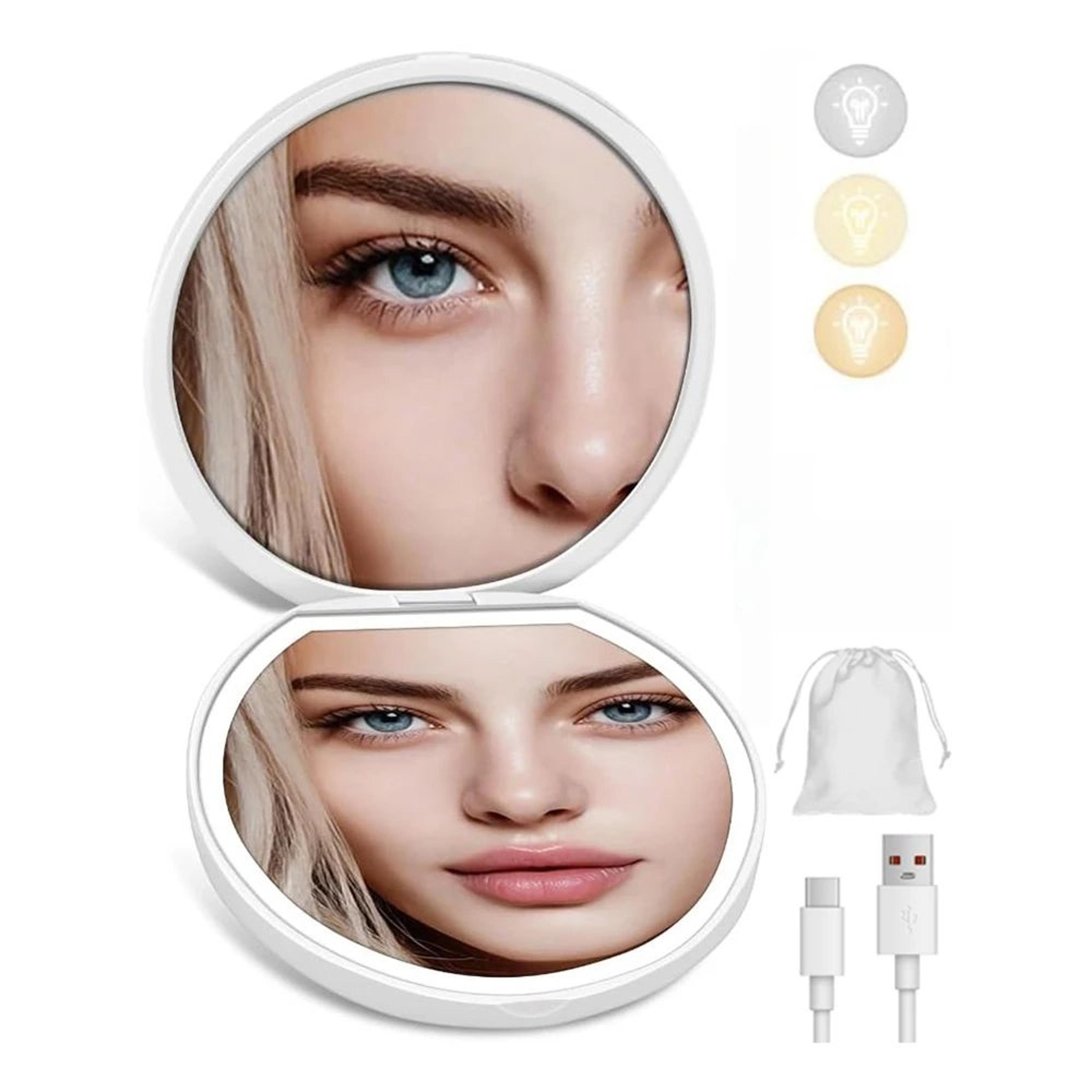10X Magnifying Pocket Makeup Mirror  Detachable Folding Handheld Compact Travel Mirror With Light A 8