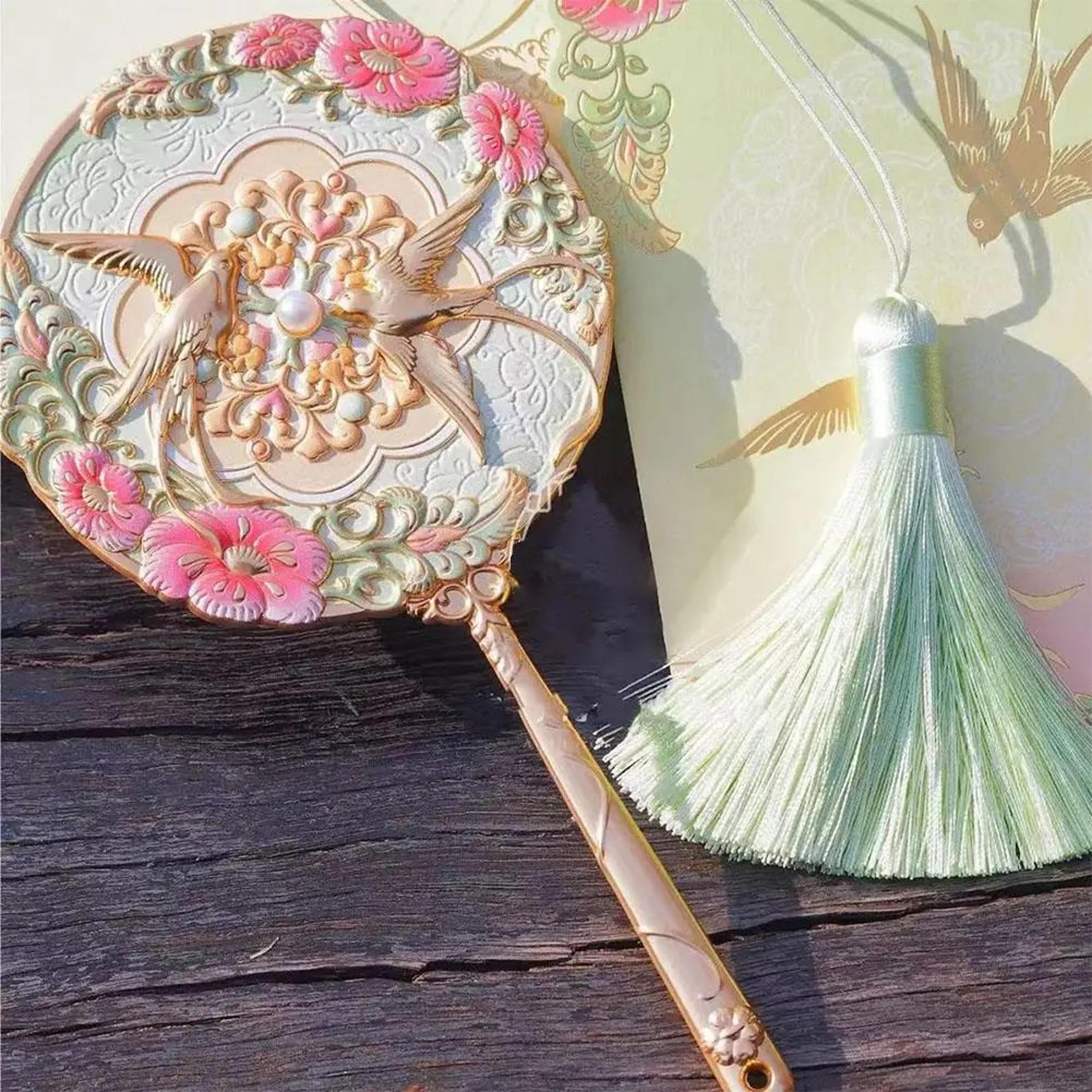 Vintage Chinese Style Handheld Mirror  78 In Floral Swallow Relief Pocket Makeup Mirror With Metal  1