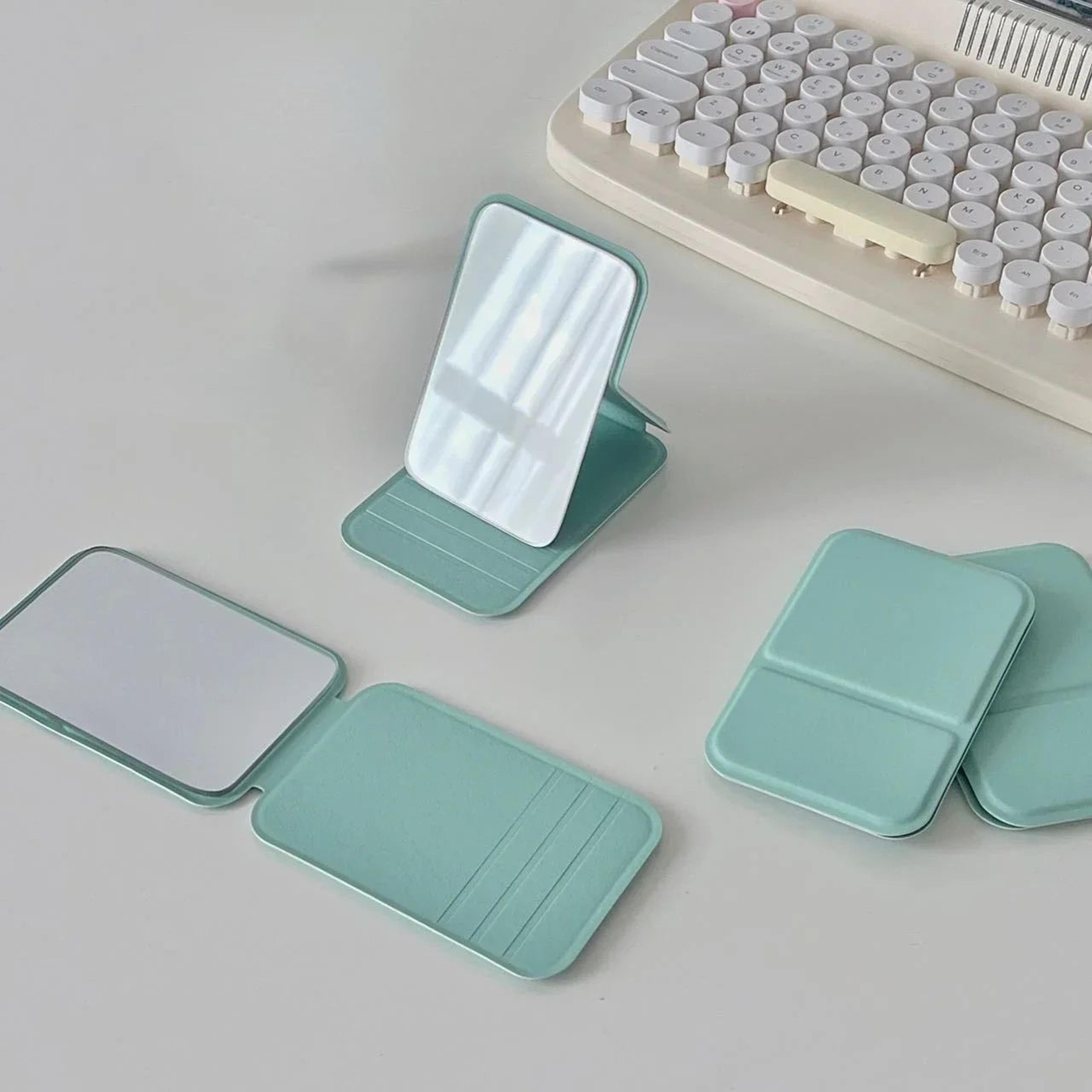 Portable Foldable Makeup Mirror  Compact PU Leather Desktop  Handheld Vanity Mirror With Adjustable 7