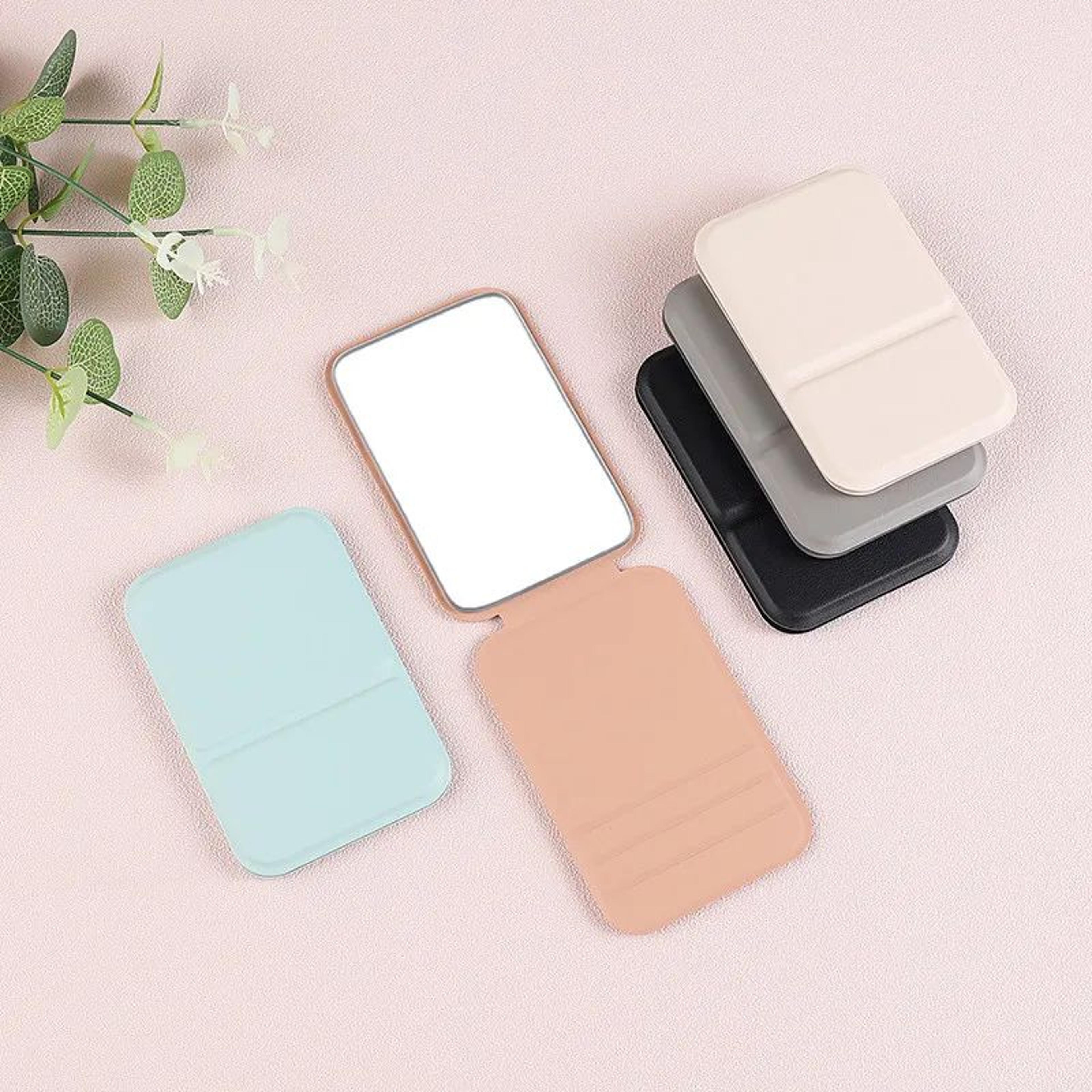 Portable PU Leather Makeup Mirror  Foldable Compact Handheld Pocket Vanity Mirror For Travel Purse  4