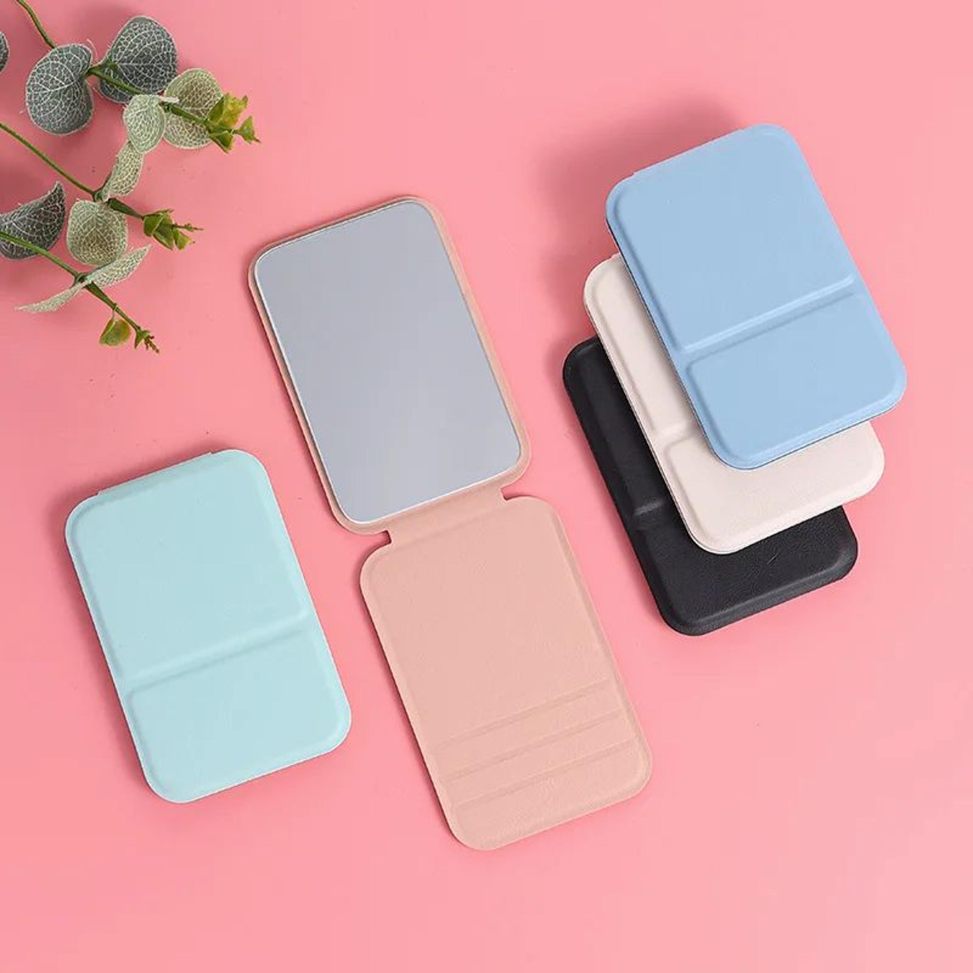 Portable PU Leather Makeup Mirror  Foldable Compact Handheld Pocket Vanity Mirror For Travel Purse  1