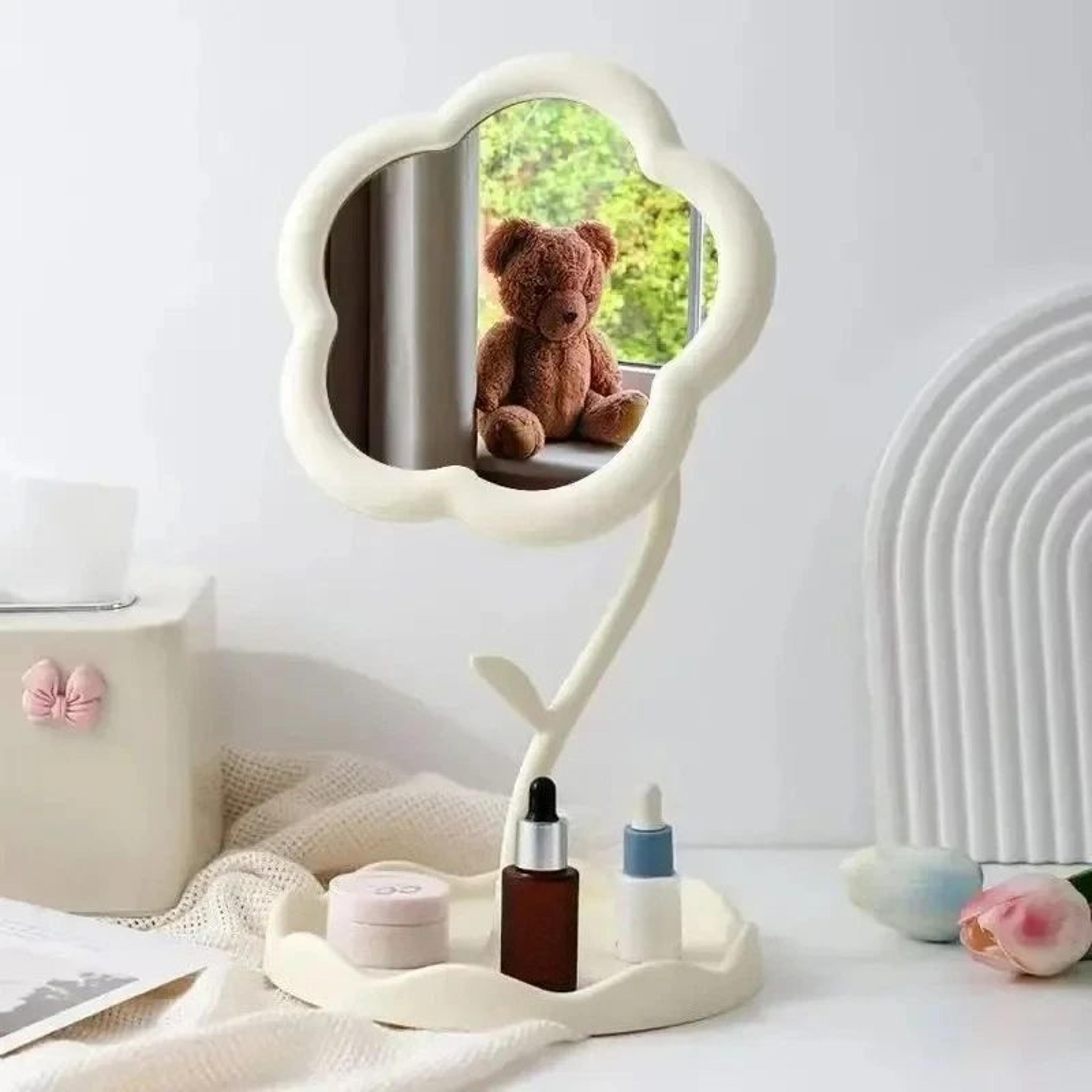 Floral Desktop Makeup Mirror  Round Table Vanity Mirror For Bedroom Dorm Dressing Table Beauty Deco 4