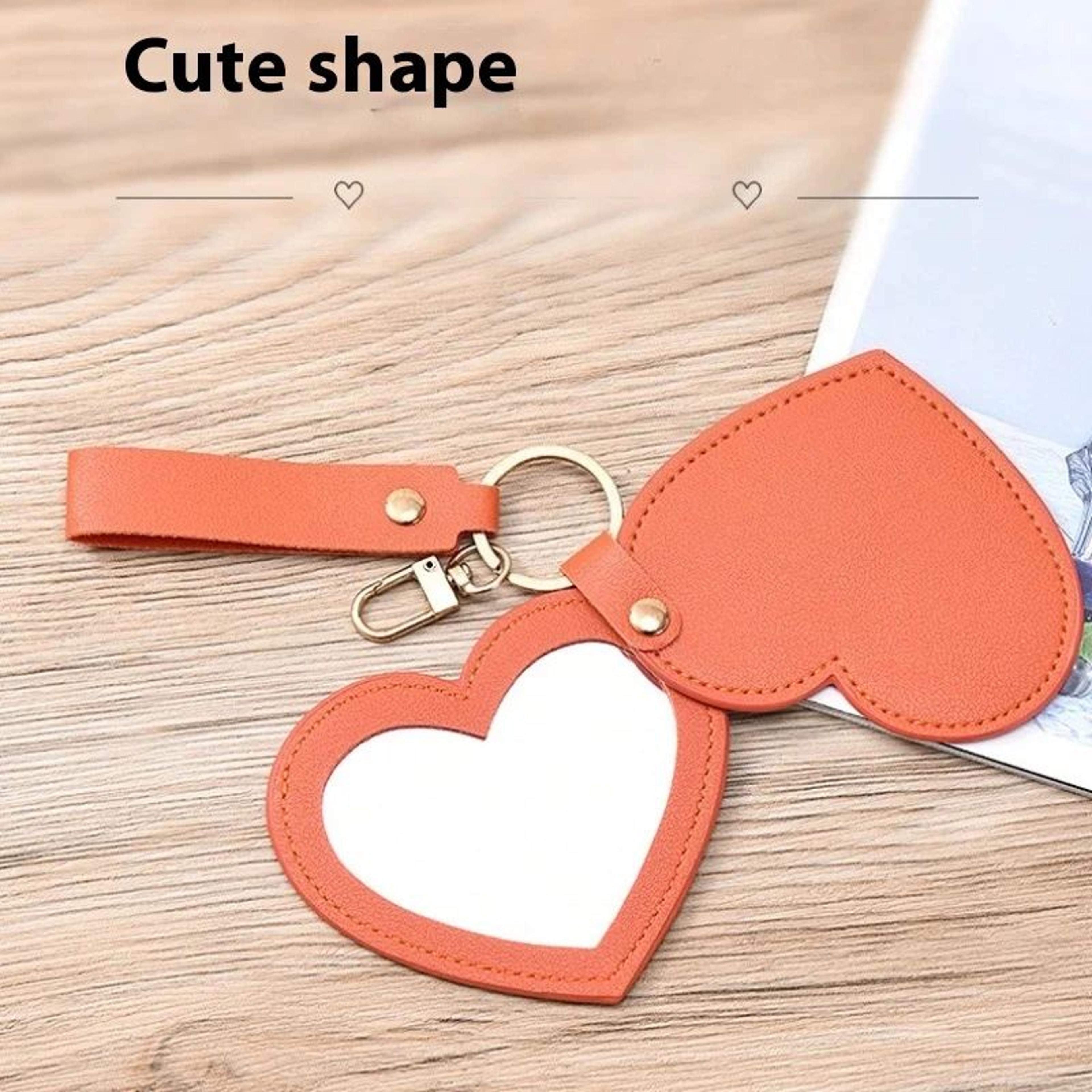 heart-shaped compact makeup mirror – pu leather pocket vanity mirror with keychain for purse, travel and gifts