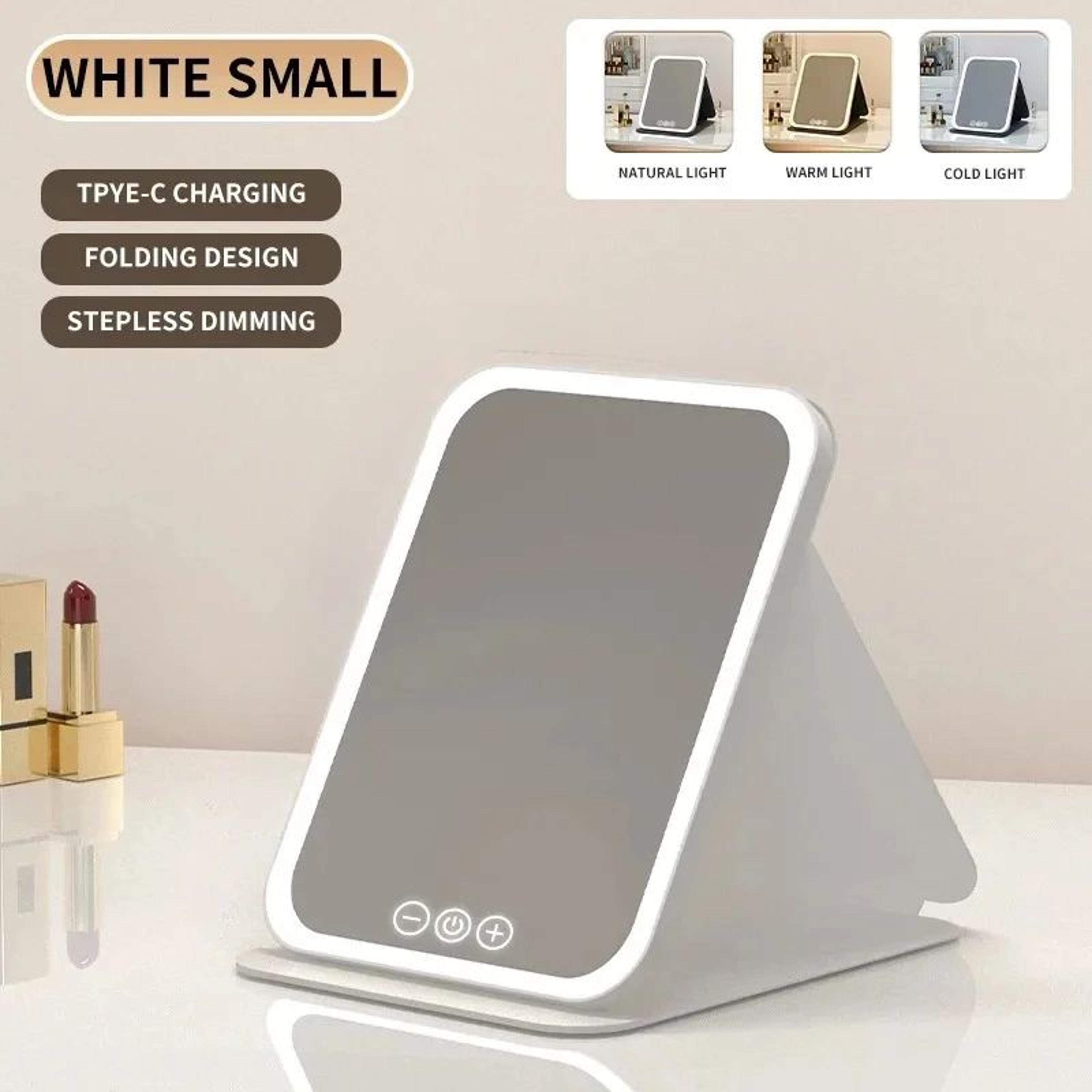 Rechargeable LED Makeup Mirror  3Color Dimmable Touch Screen Foldable Lighted Vanity Mirror For Tra