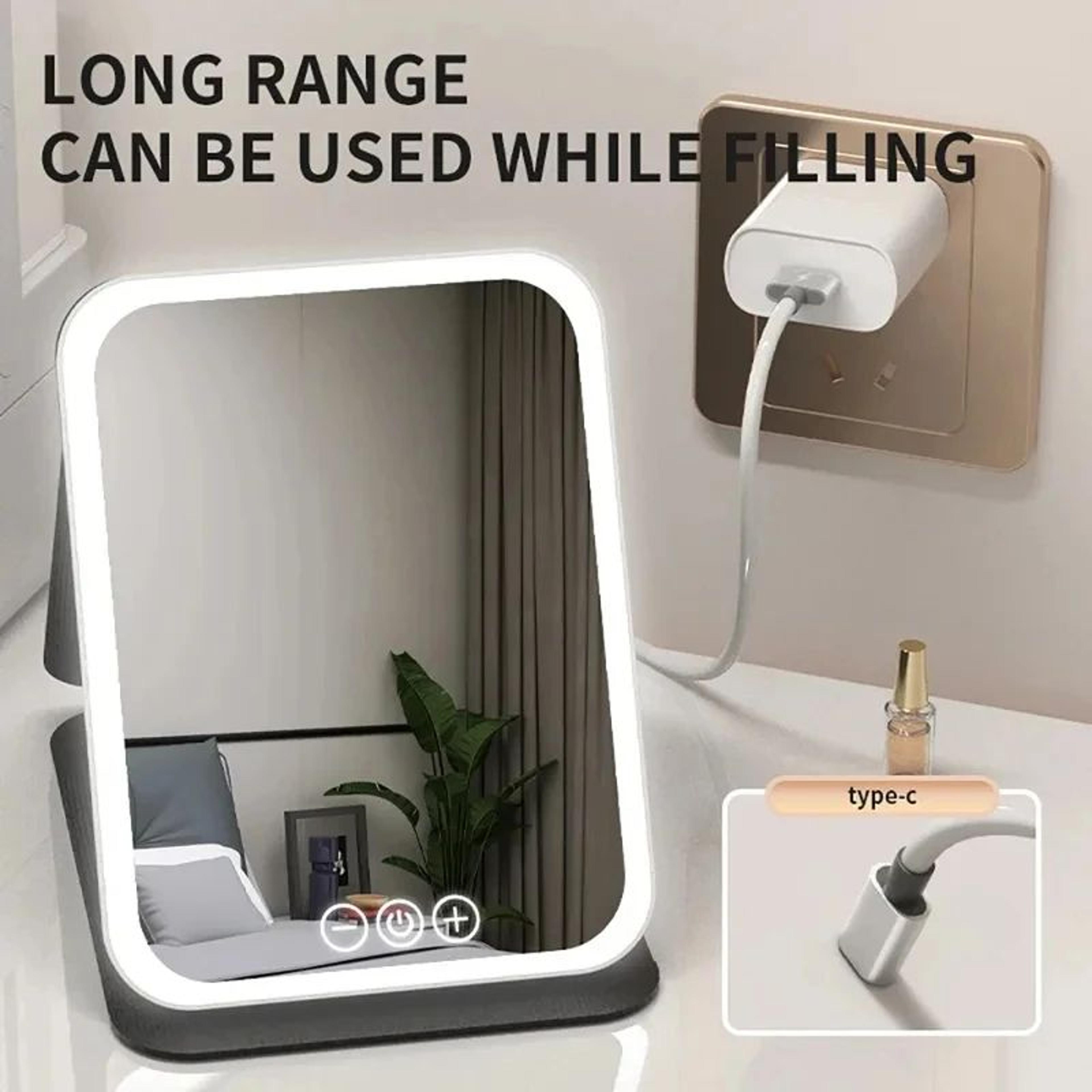 Rechargeable LED Makeup Mirror  3Color Dimmable Touch Screen Foldable Lighted Vanity Mirror For Tra