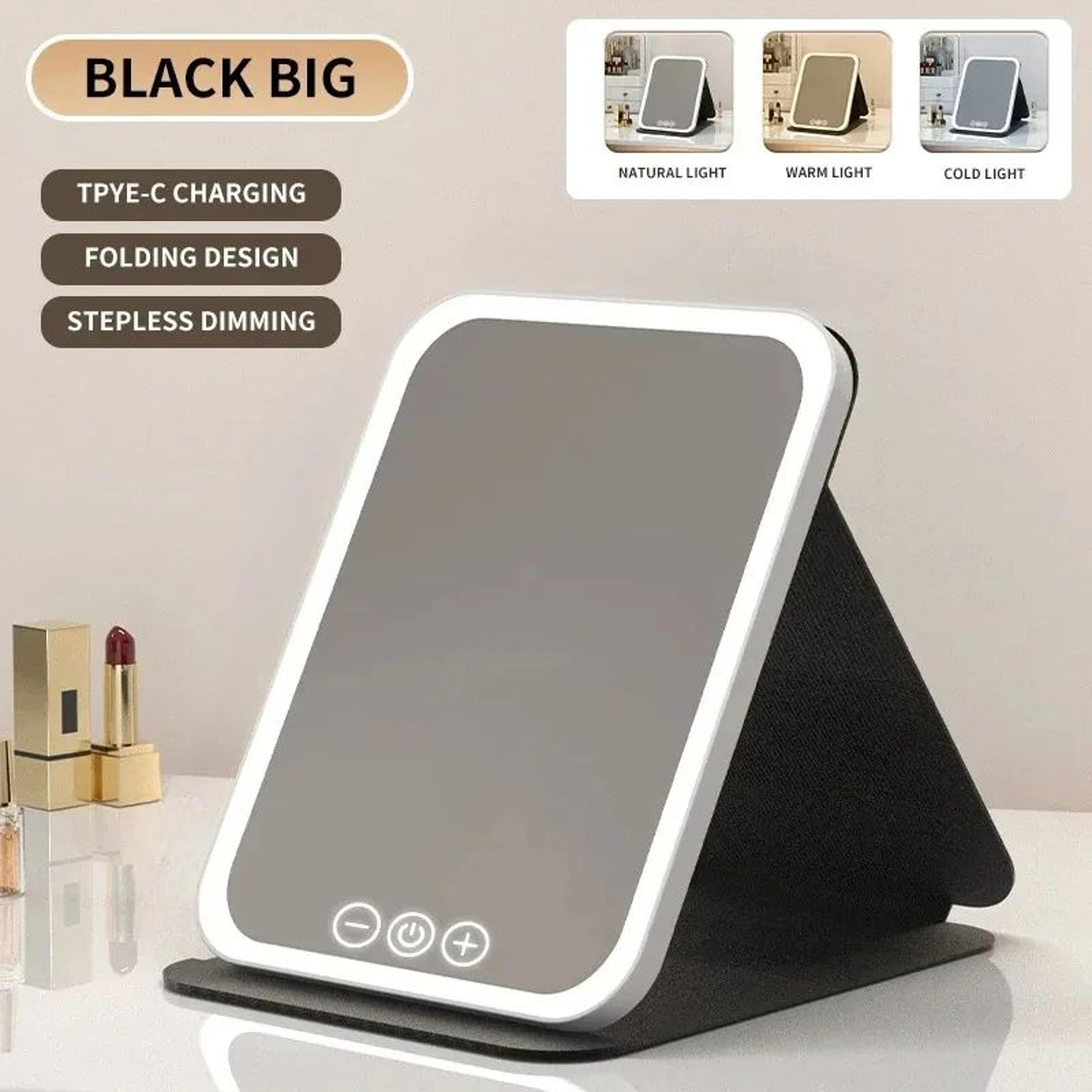 Rechargeable LED Makeup Mirror  3Color Dimmable Touch Screen Foldable Lighted Vanity Mirror For Tra 7
