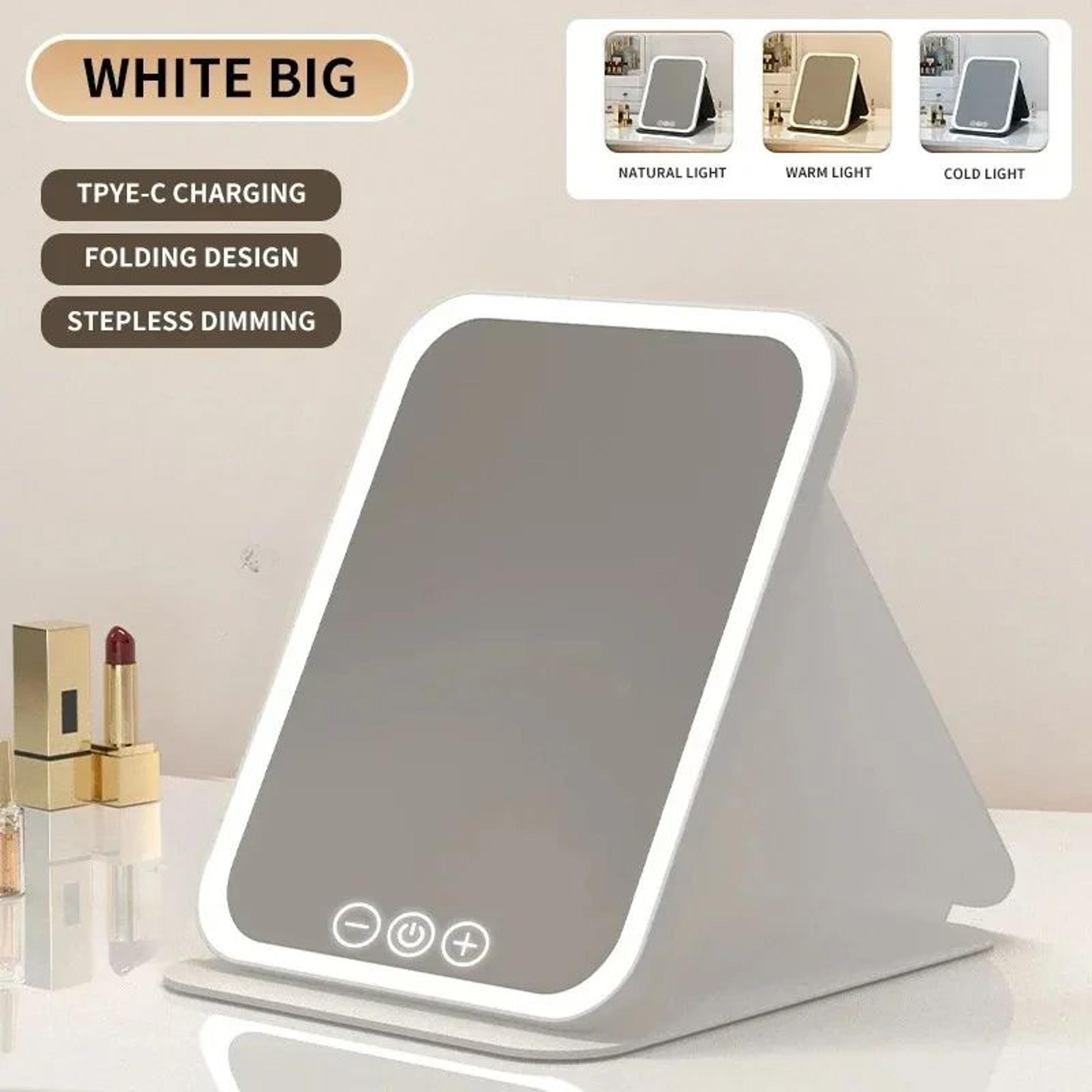 Rechargeable LED Makeup Mirror  3Color Dimmable Touch Screen Foldable Lighted Vanity Mirror For Tra 11