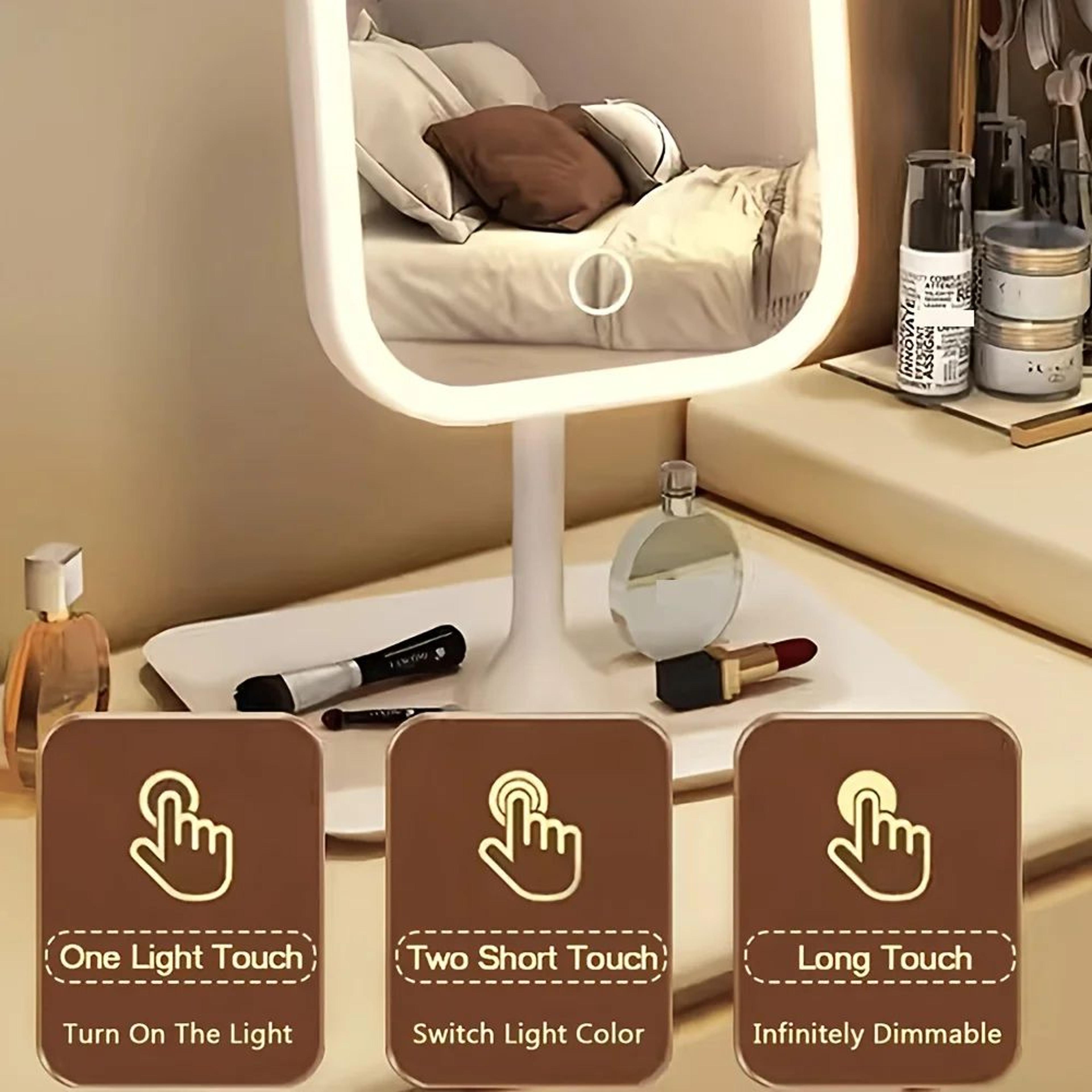 Rechargeable LED Makeup Mirror  Touch Control 3 Light Modes Adjustable Brightness Desktop Vanity Mi 4