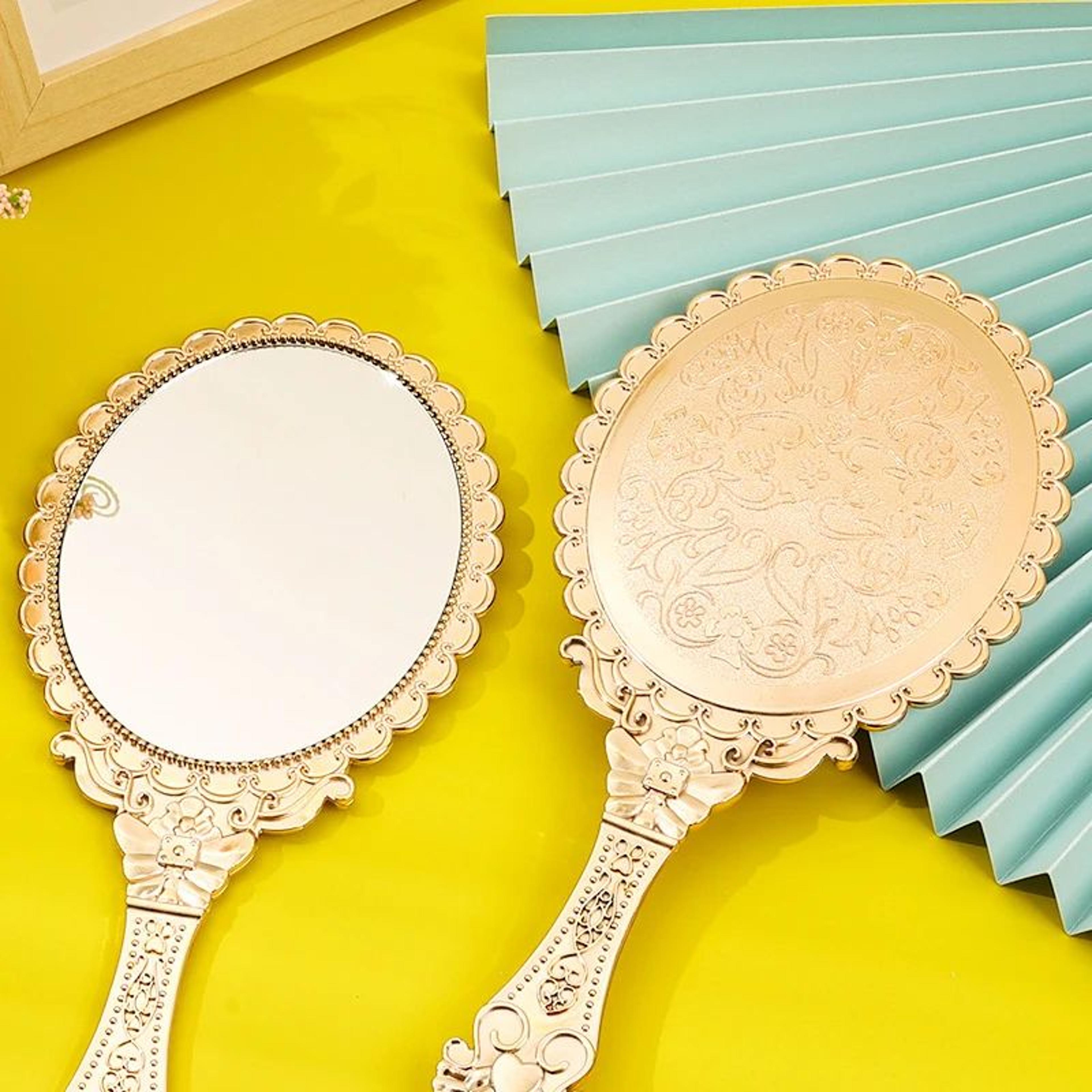 Rose Gold Vintage Handheld Makeup Mirror  Elegant Oval Compact Vanity Mirror For Travel Makeup Salo 2