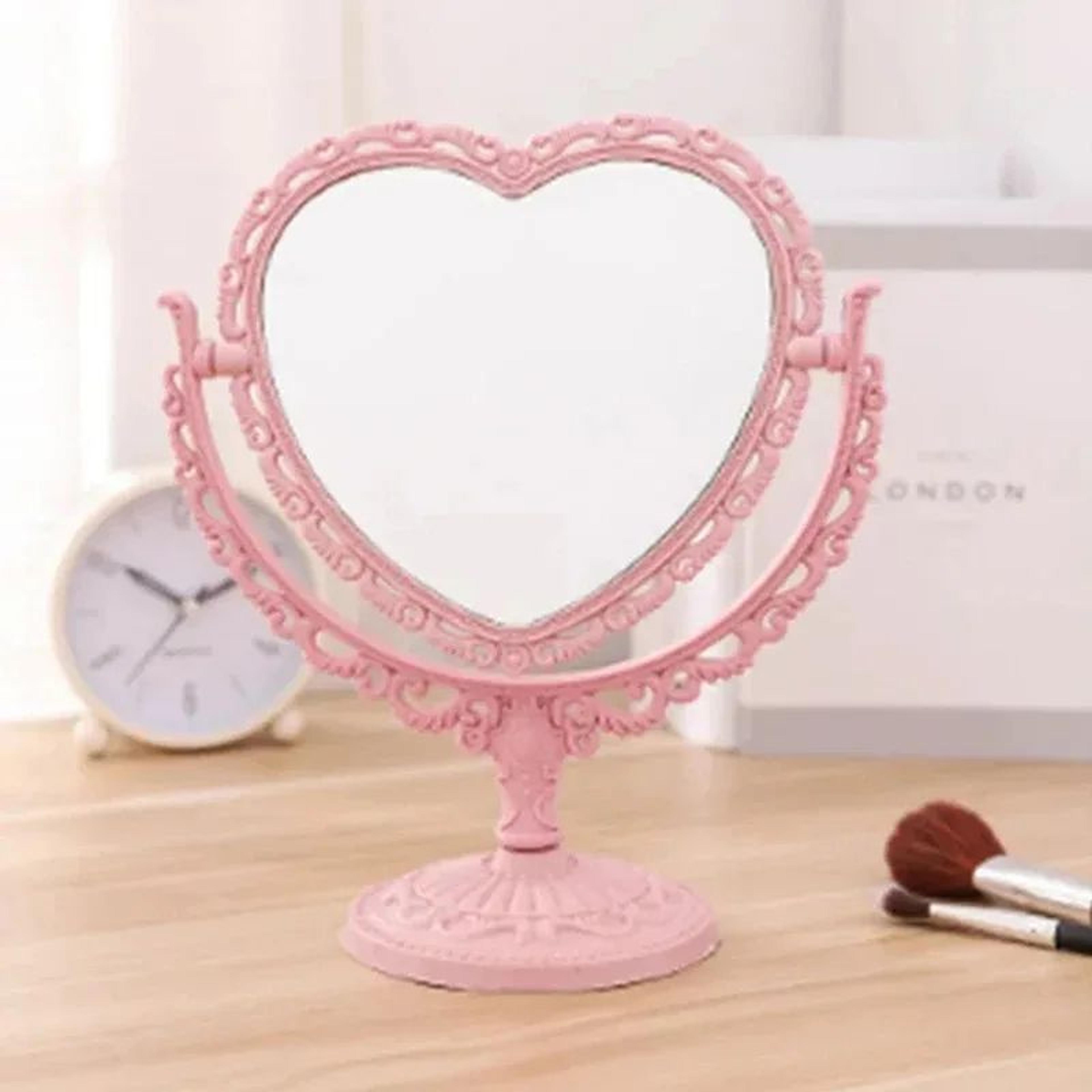HeartShaped DoubleSided Makeup Mirror  1X Magnification Portable Desktop Vanity Mirror With Stable  3