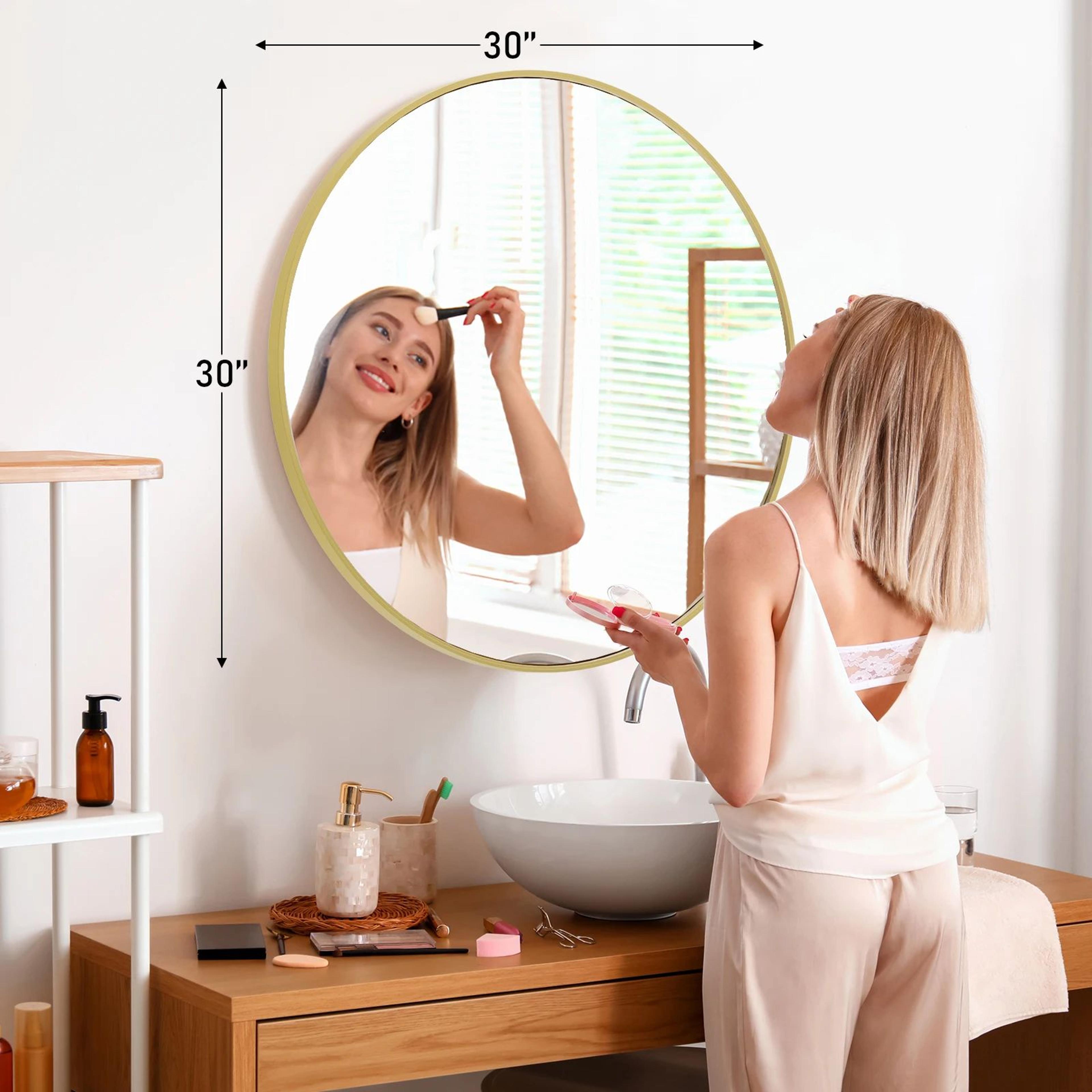 30 In Large Gold Round Wall Mirror  Modern Matte Metal Framed Vanity Mirror For Bedroom Bathroom Li 11