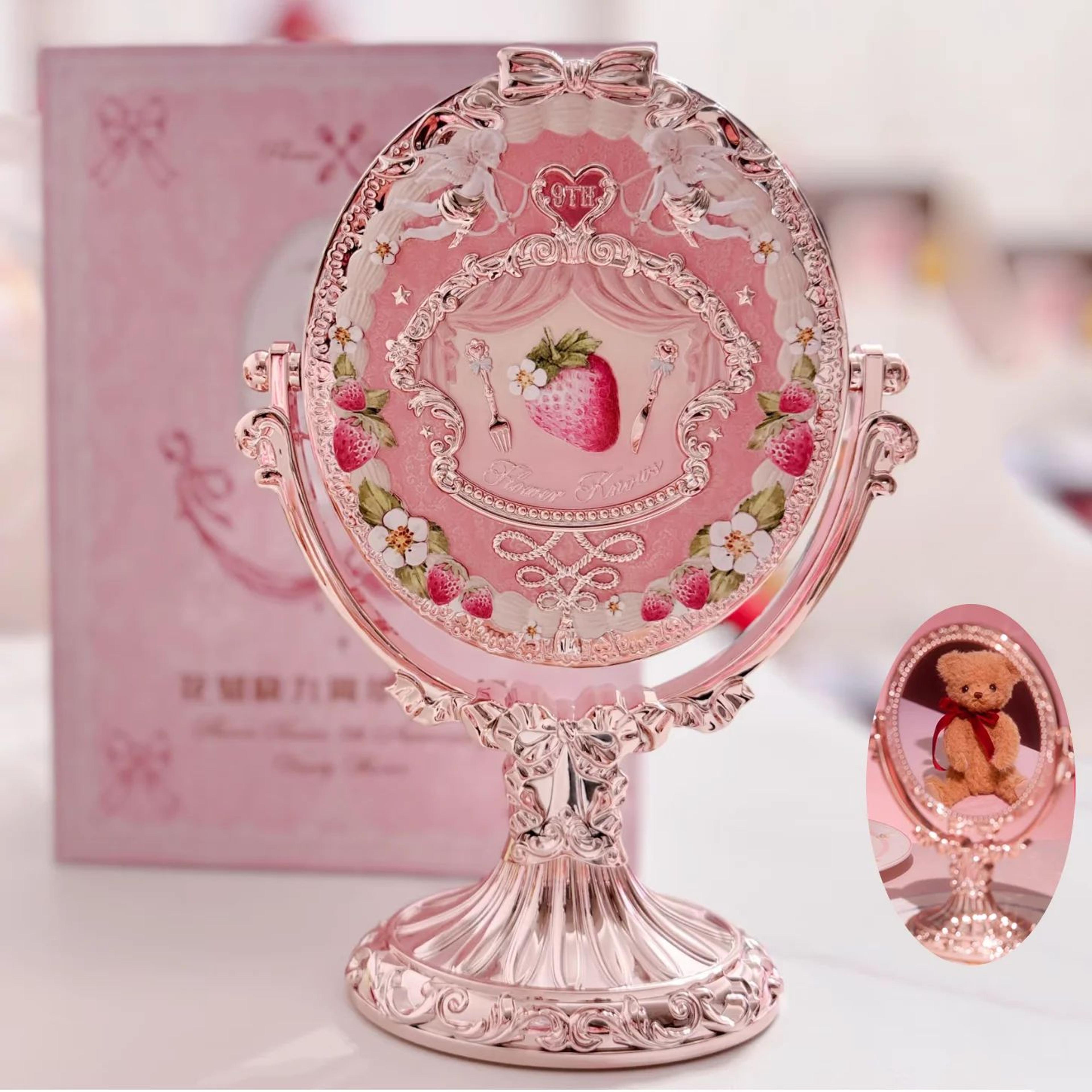 Flower Knows 9th Anniversary Vanity Mirror  Luxury Makeup Desk Set With Paddle Hair Brush  Acrylic  7