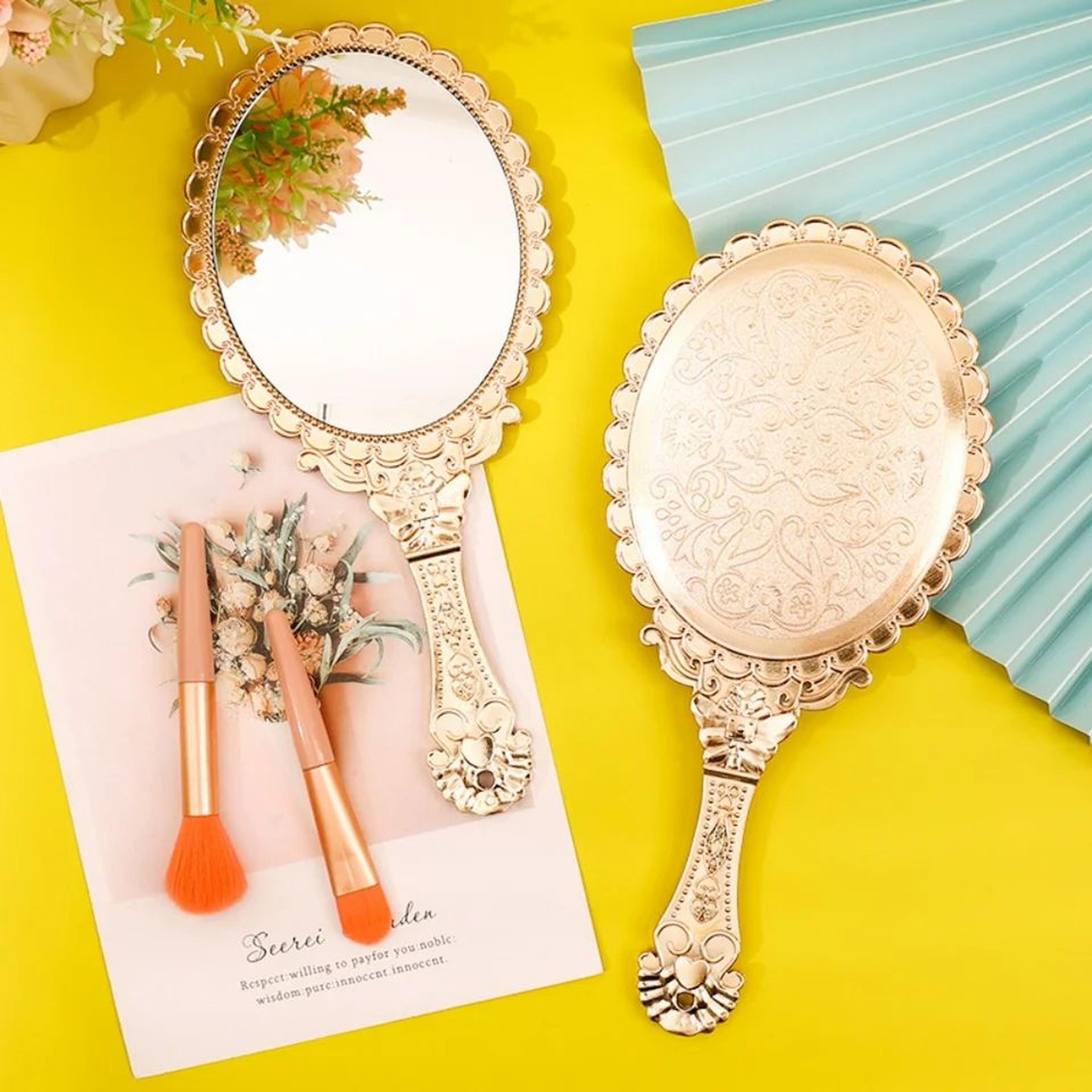 Vintage Baroque Handheld Makeup Mirror  Portable HD Cosmetic Mirror For Home Travel Office  Hair St 2