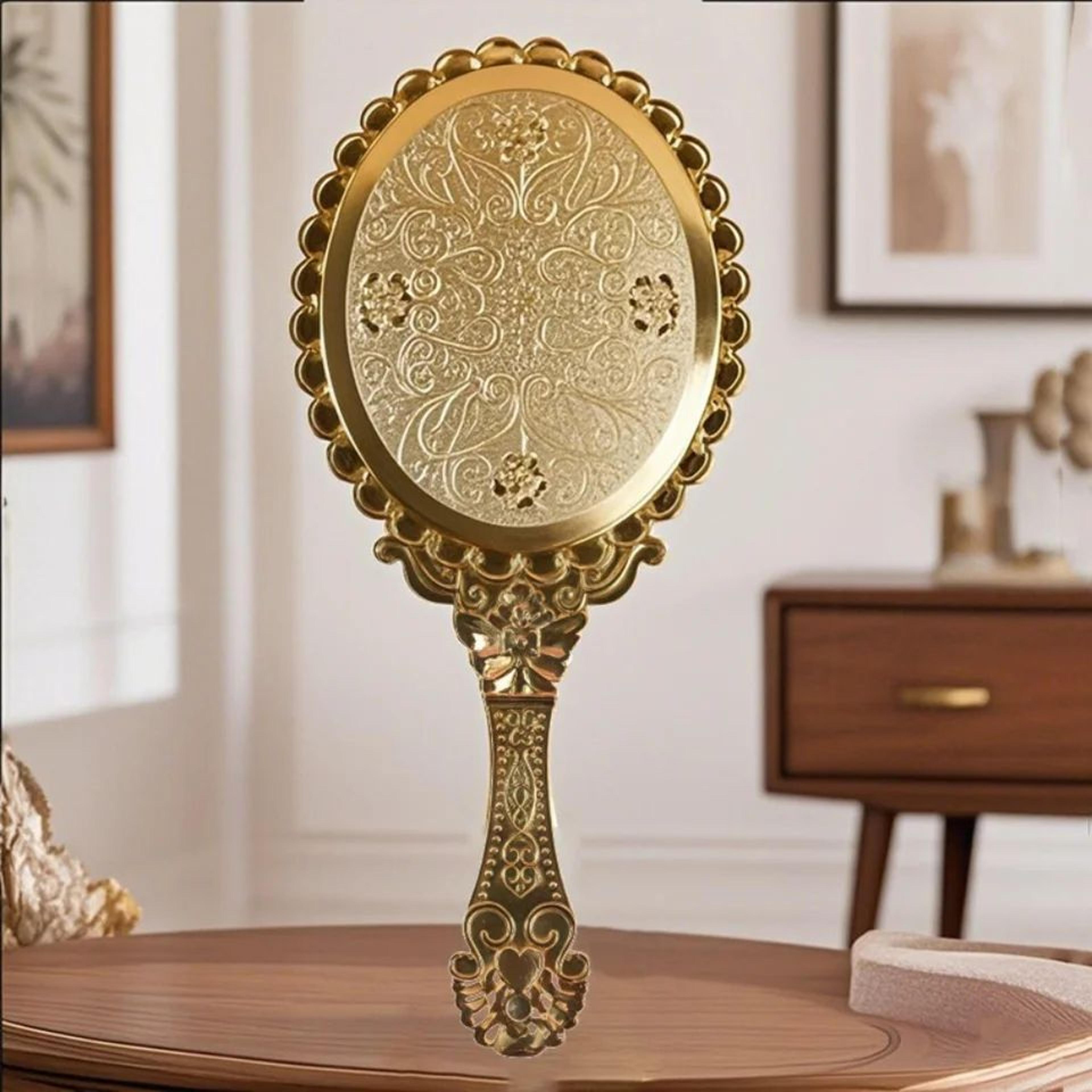 Vintage Baroque Handheld Makeup Mirror  Portable HD Cosmetic Mirror For Home Travel Office  Hair St 1