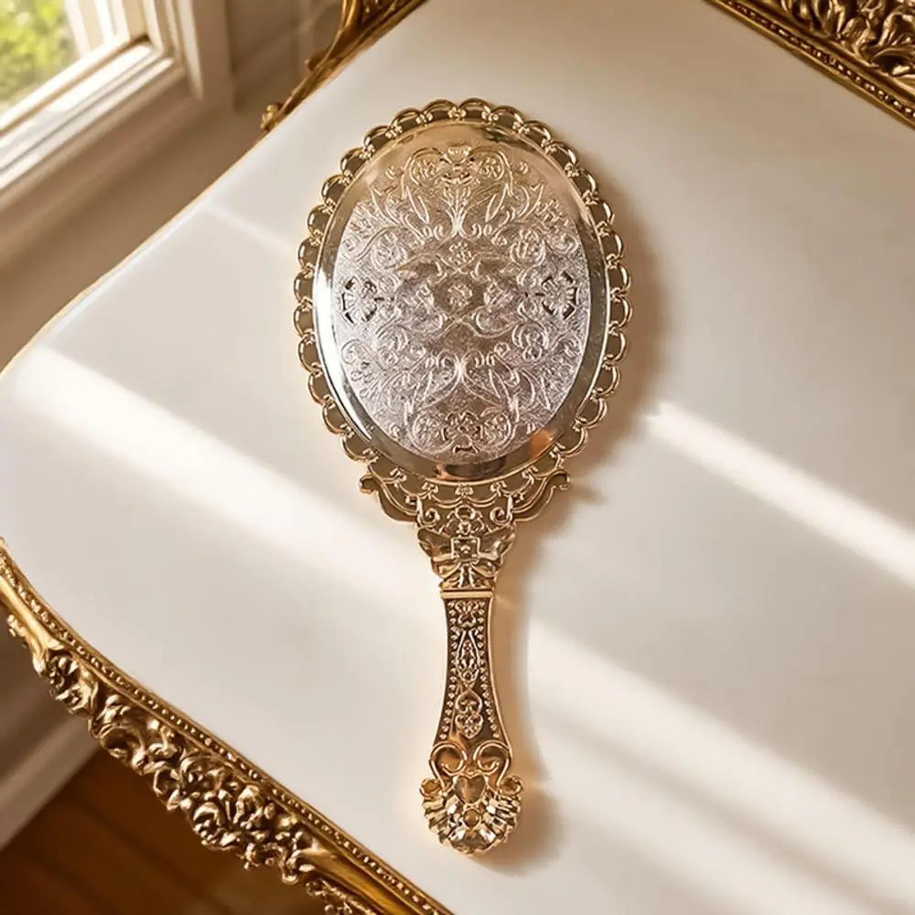 Vintage Baroque Handheld Makeup Mirror  Portable HD Cosmetic Mirror For Home Travel Office  Hair St 7