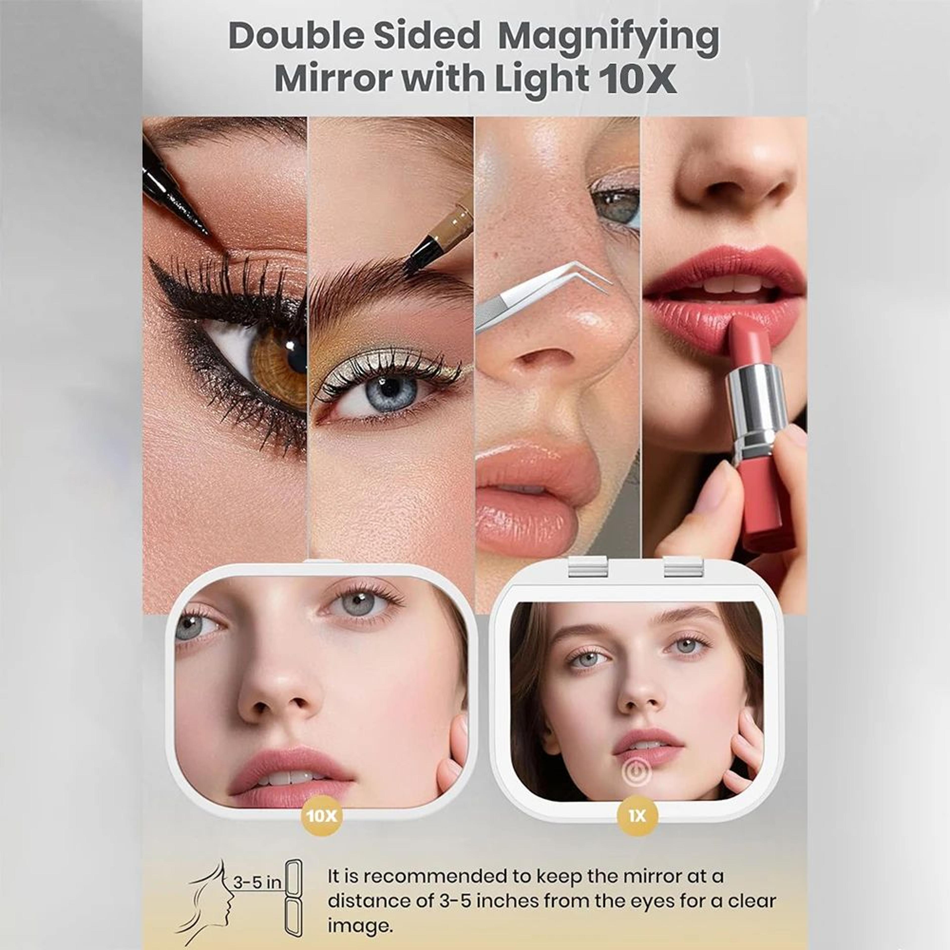 Lighted Makeup Mirror  1X 10X Magnification Foldable Travel Mirror With 3 Color Lighting For Makeup 2