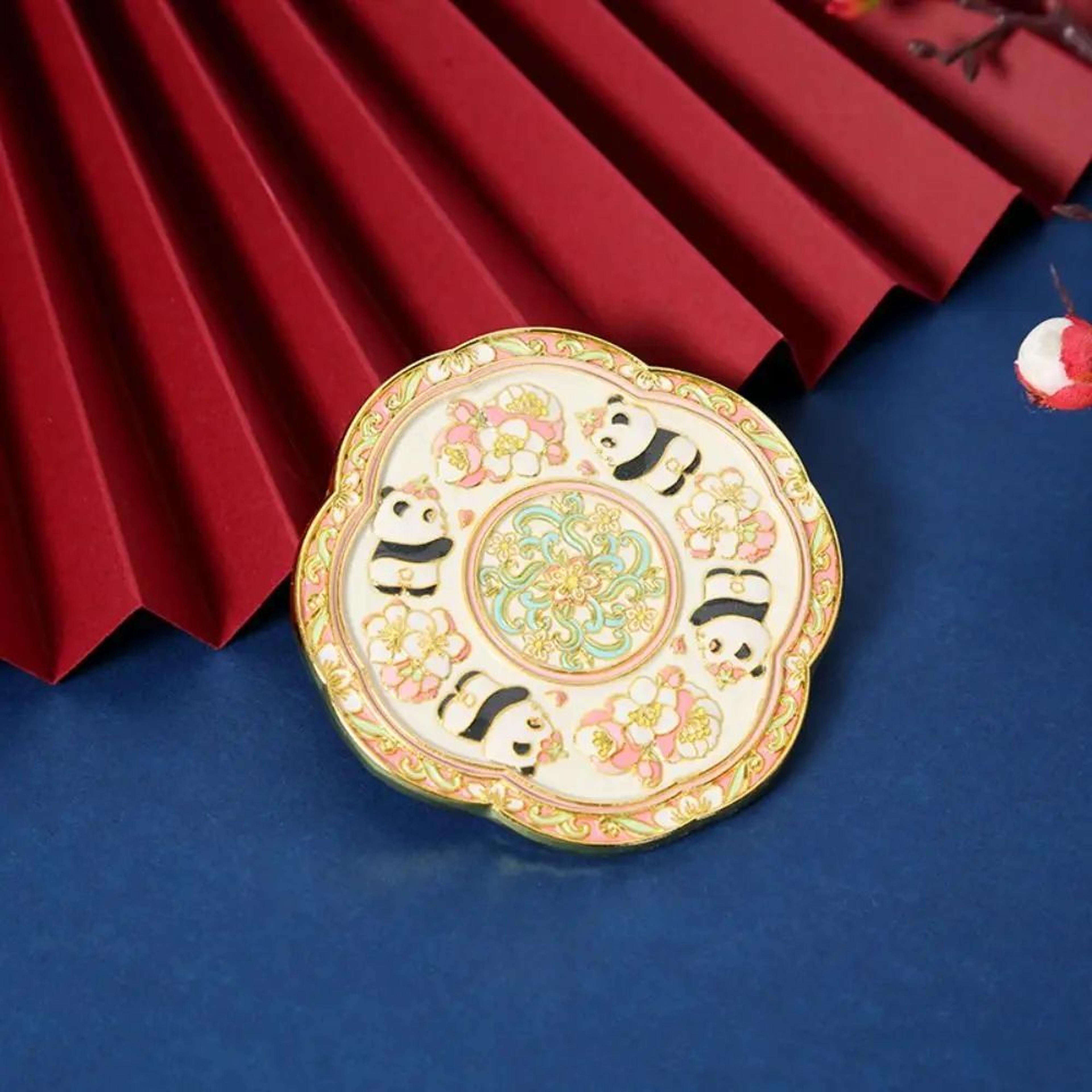 Chinese Style Pocket Mirror  Embossed Metal Handheld Makeup Mirror With Elegant Floral Pattern For  6