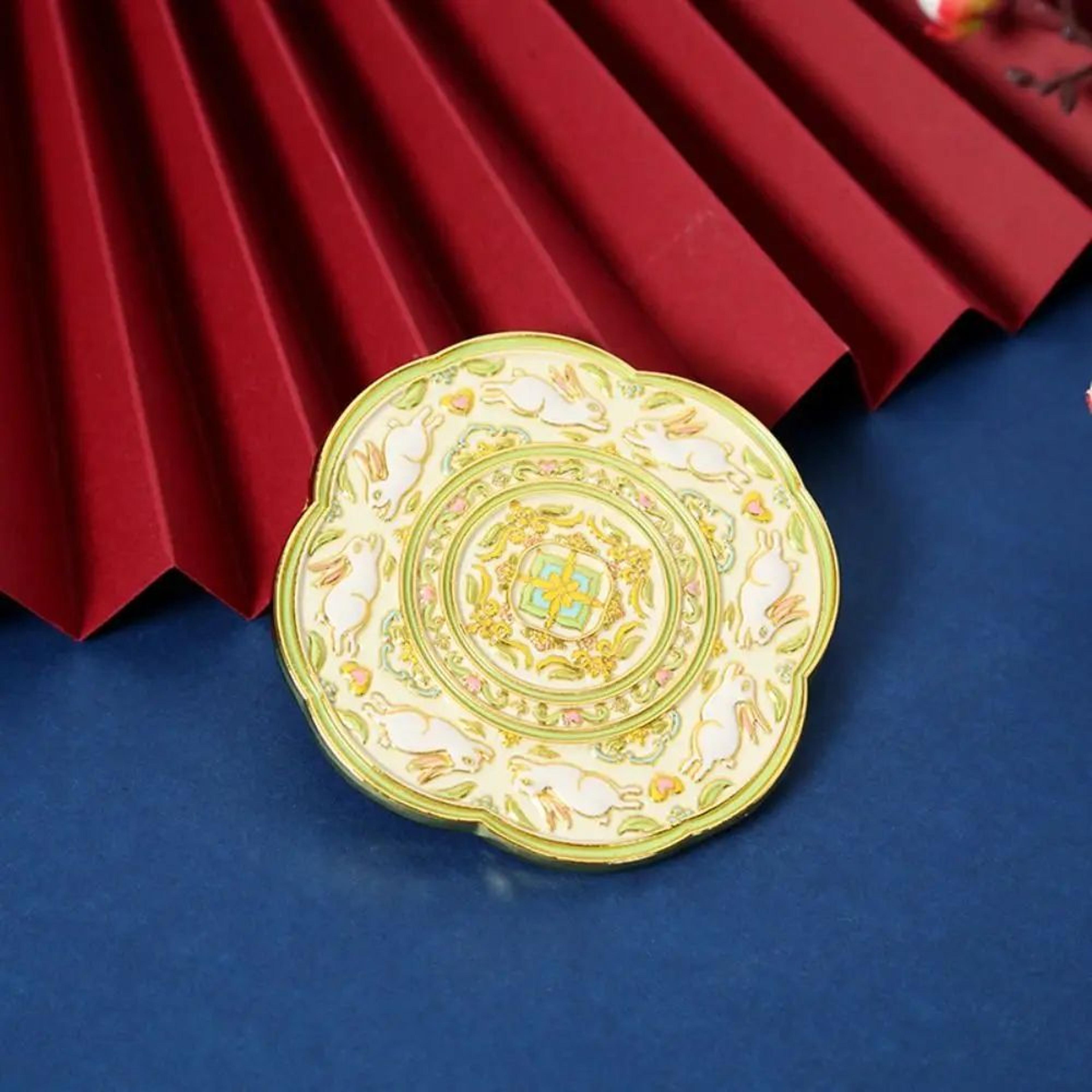 Chinese Style Pocket Mirror  Embossed Metal Handheld Makeup Mirror With Elegant Floral Pattern For  9