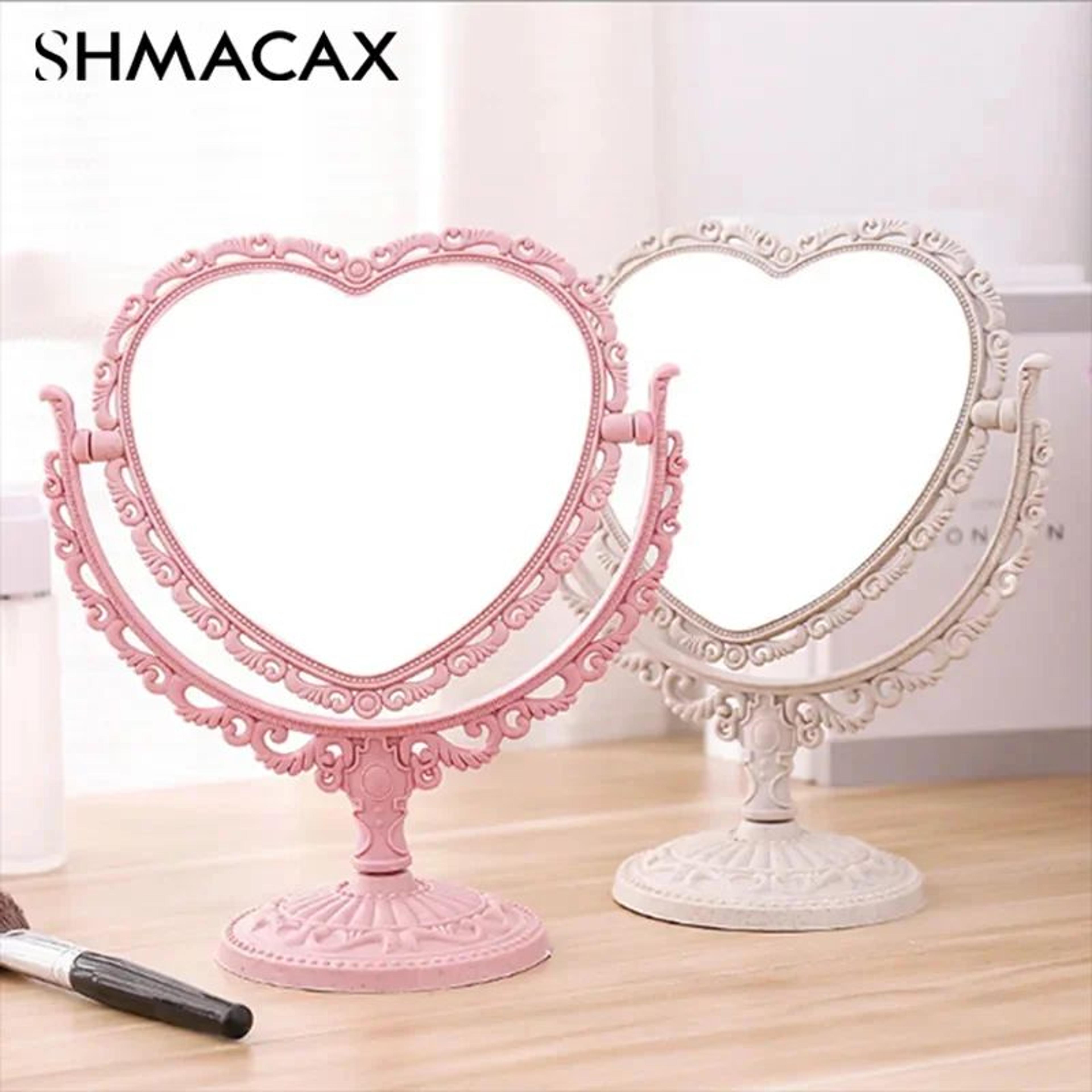 Heart Shaped Double Sided Vanity Mirror  Portable Desktop Makeup Mirror With Magnifying Glass  Stab