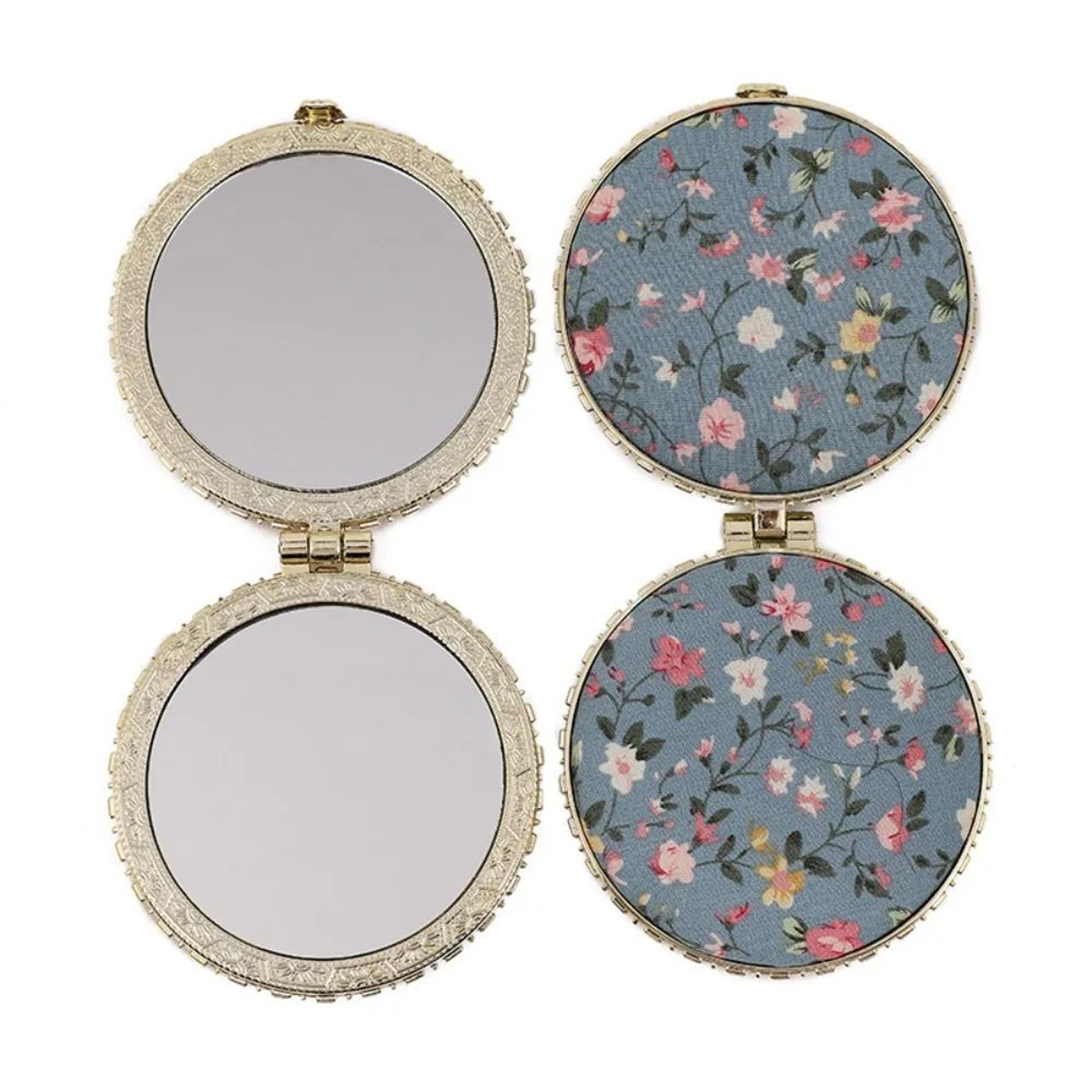 Vintage Floral Pocket Makeup Mirror  Foldable Mini Compact Hand Mirror With Cloth Cover For Purse T