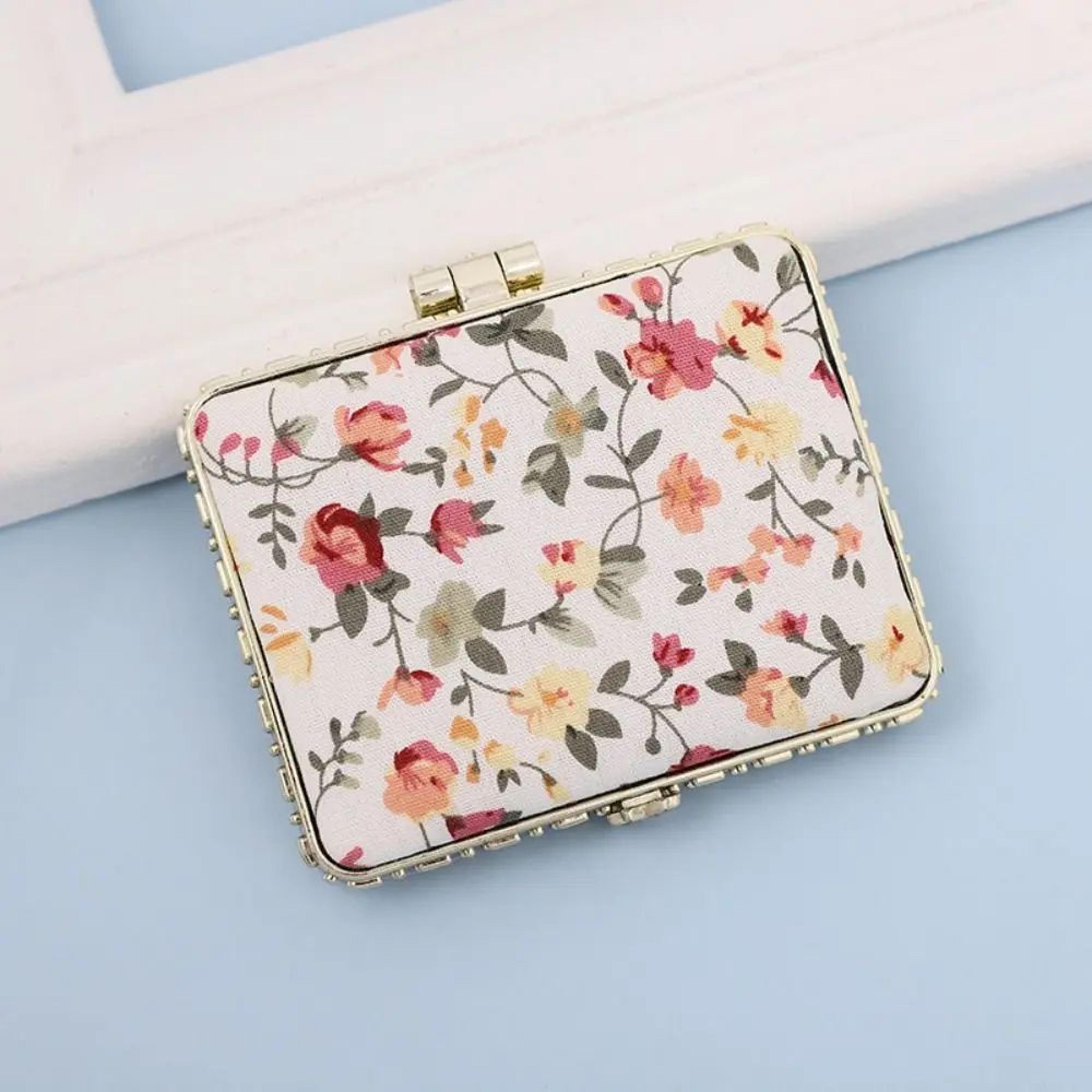 Vintage Floral Pocket Makeup Mirror  Foldable Mini Compact Hand Mirror With Cloth Cover For Purse T 12