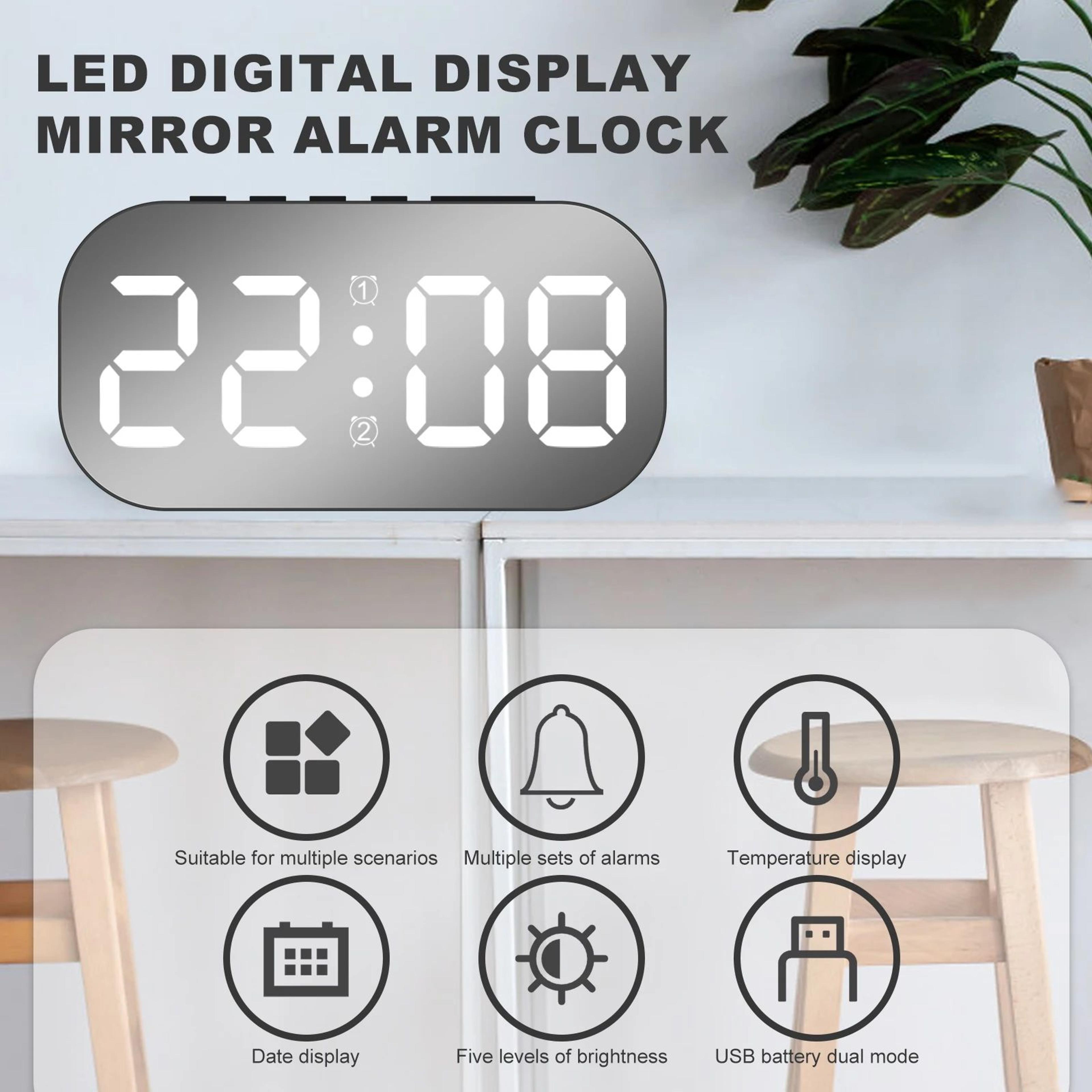 Dimmable Digital Alarm Clock  USB Desktop Clock With Dual Alarms Temperature Display Snooze  Night  1