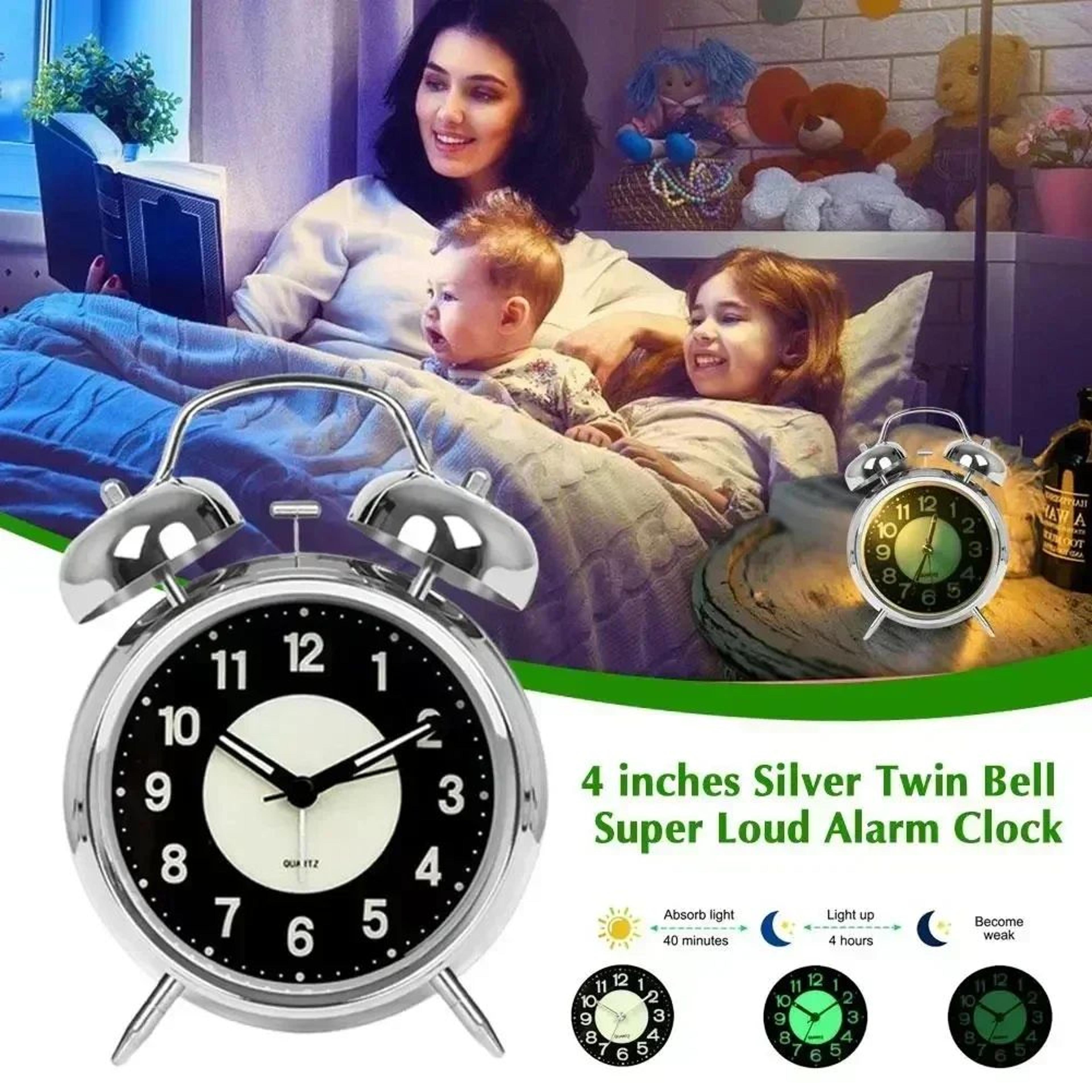 Extra Loud Twin Bell Alarm Clock  472 In Retro Silent Non Ticking Metal Bedside Clock With Night Li 5