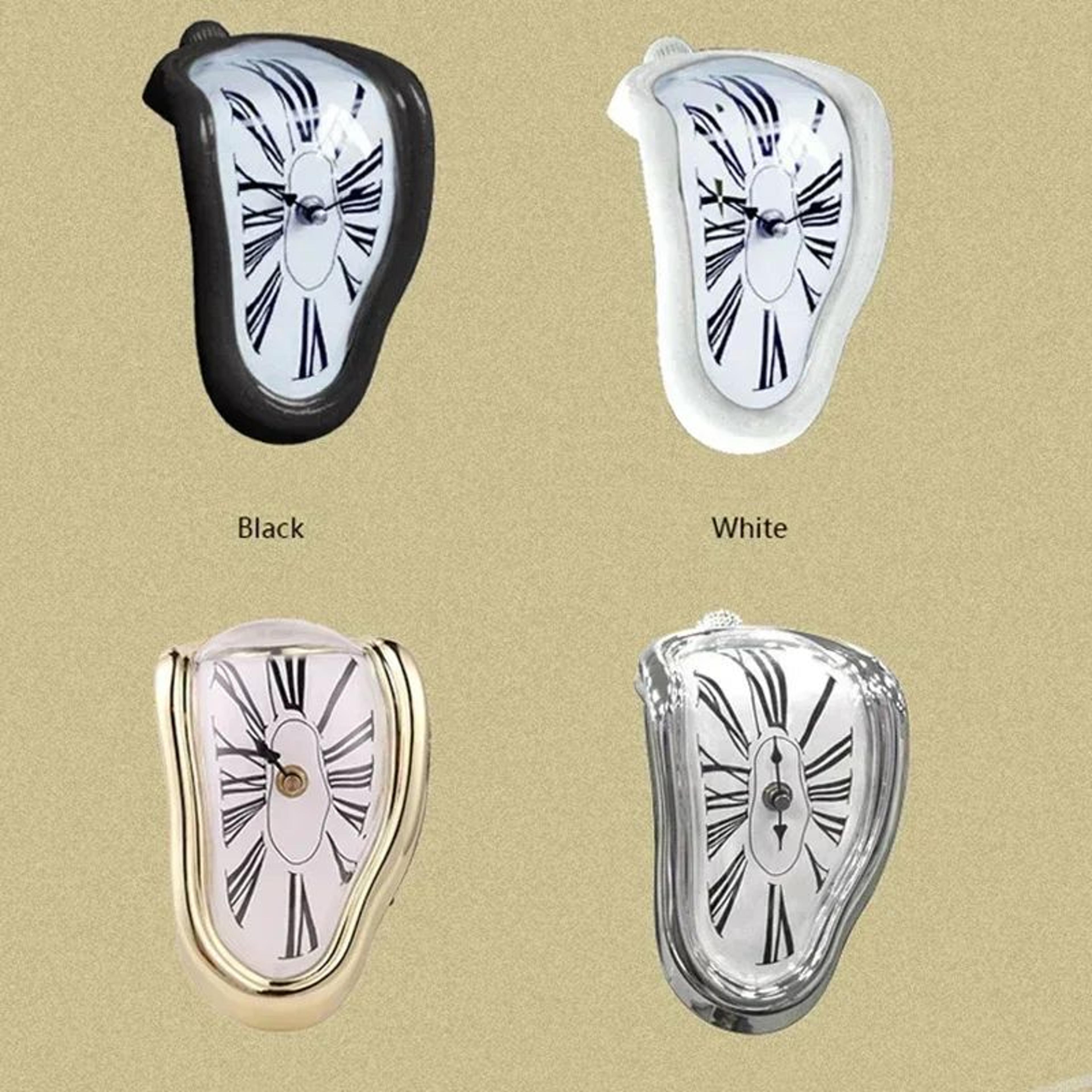 Surreal Melting Wall Clock  Distorted Roman Numeral Quartz Timepiece For Shelf Mantel Home  Garden  4