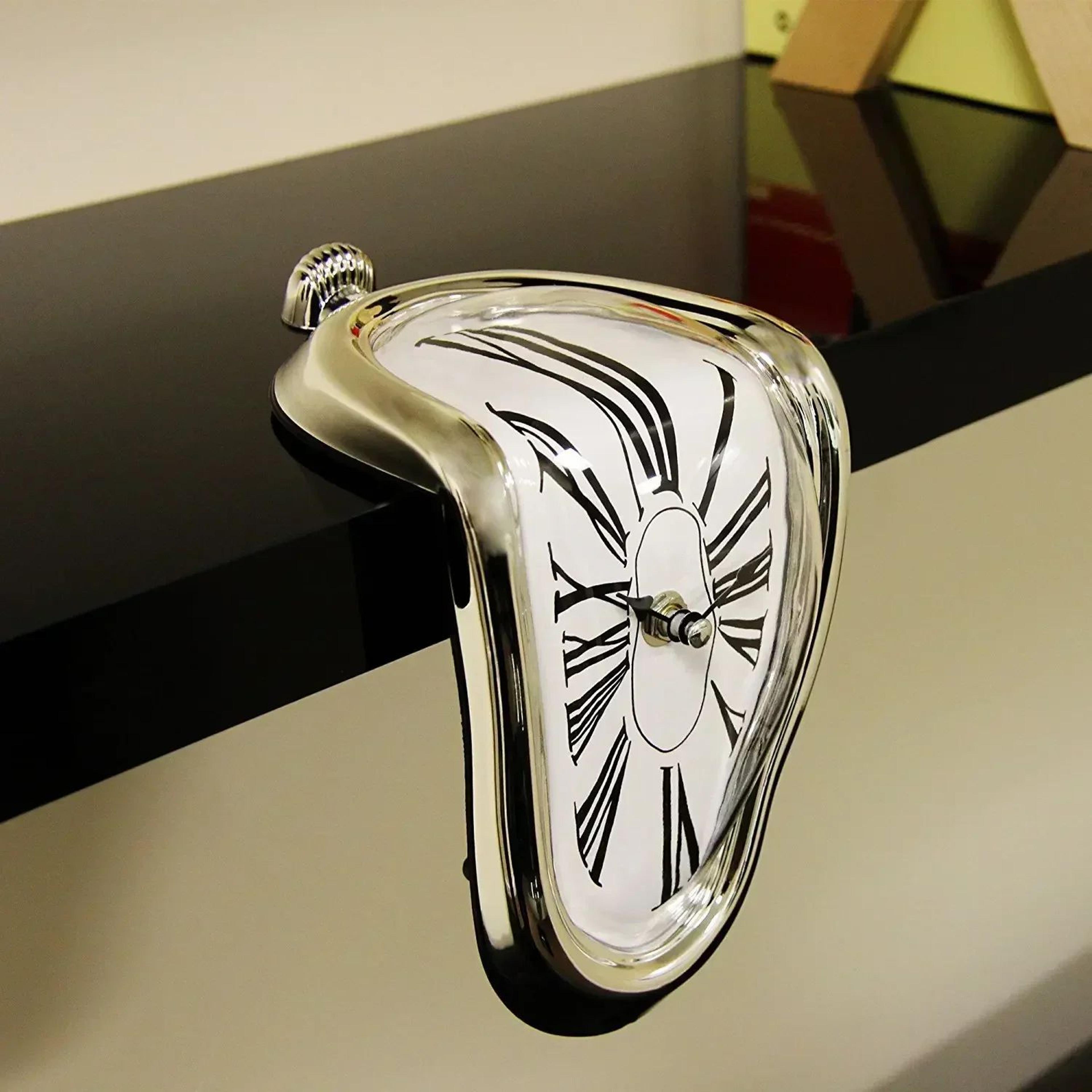Surreal Melting Wall Clock  Distorted Roman Numeral Quartz Timepiece For Shelf Mantel Home  Garden  1