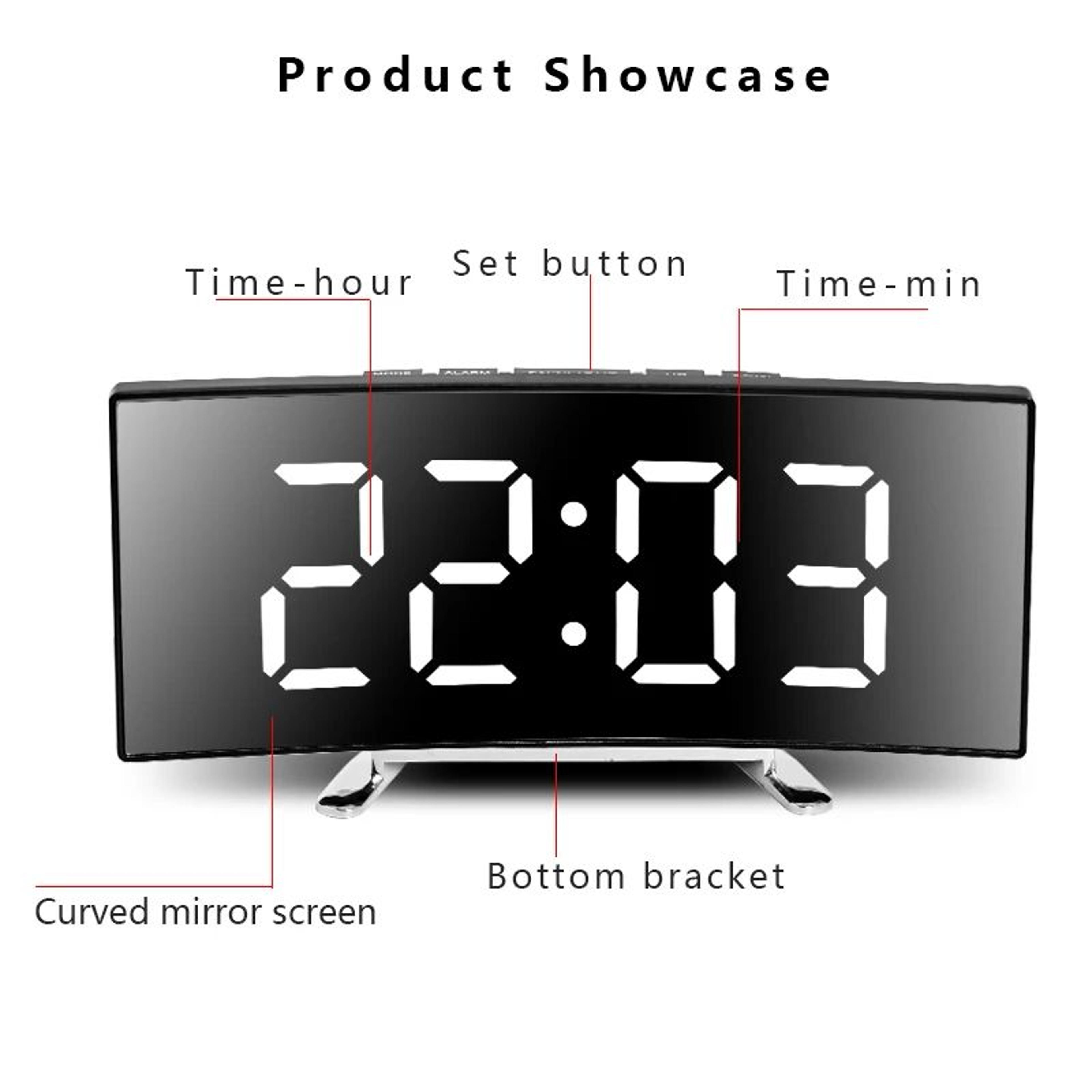 Curved LED Mirror Alarm Clock  Large Digital Display With Snooze PlugIn  Battery Backup For Bedroom 2
