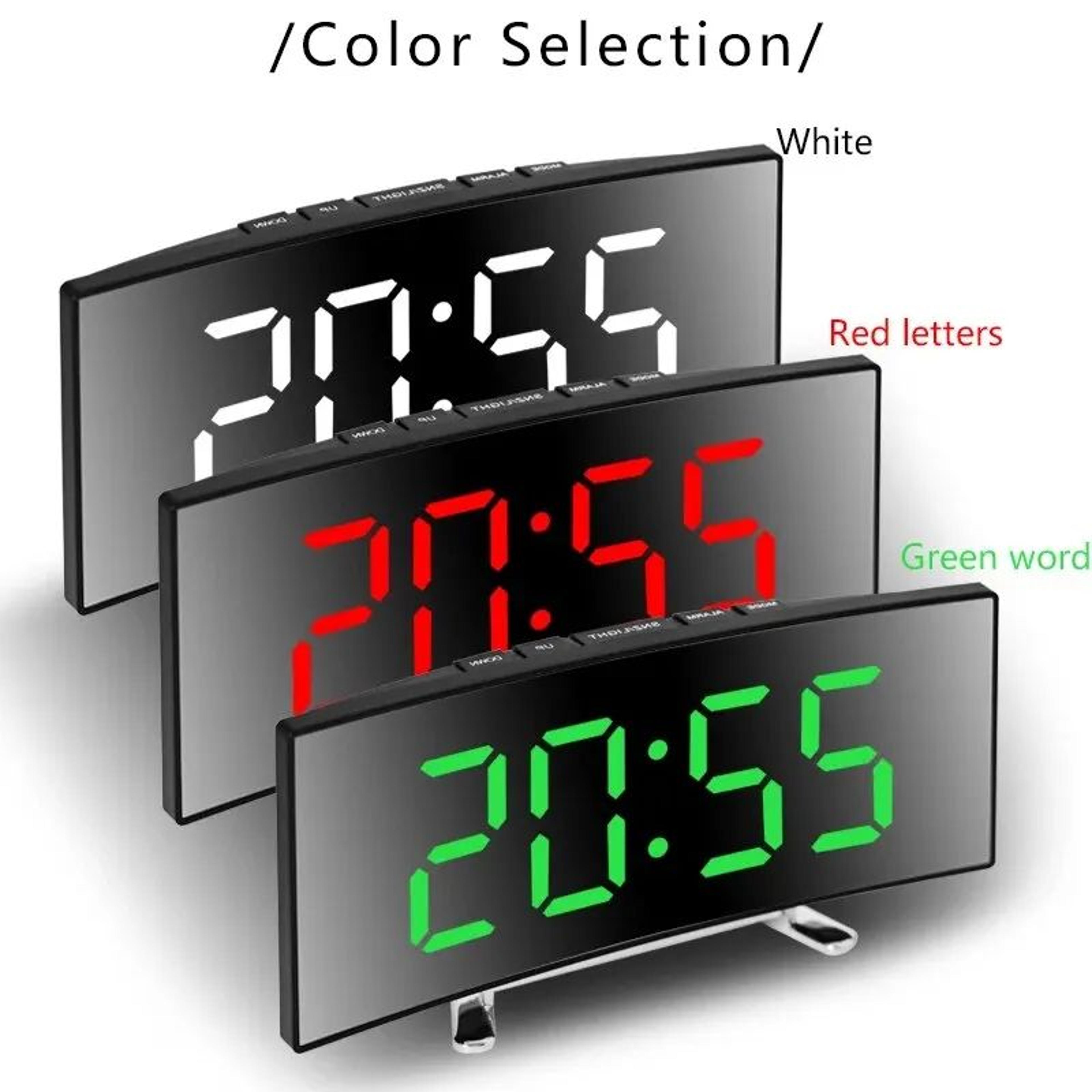 Curved LED Mirror Alarm Clock  Large Digital Display With Snooze PlugIn  Battery Backup For Bedroom 4