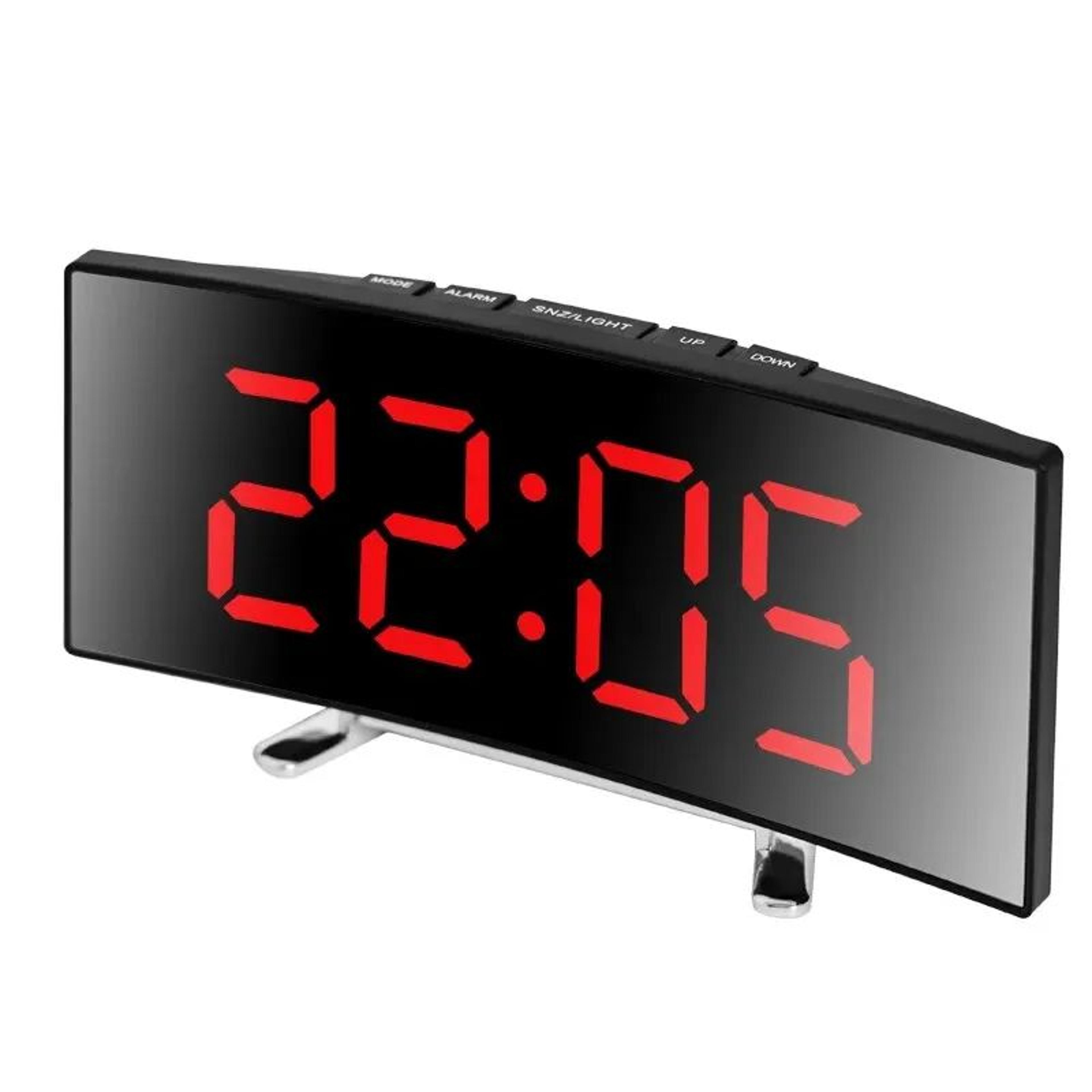 Curved LED Mirror Alarm Clock  Large Digital Display With Snooze PlugIn  Battery Backup For Bedroom 6