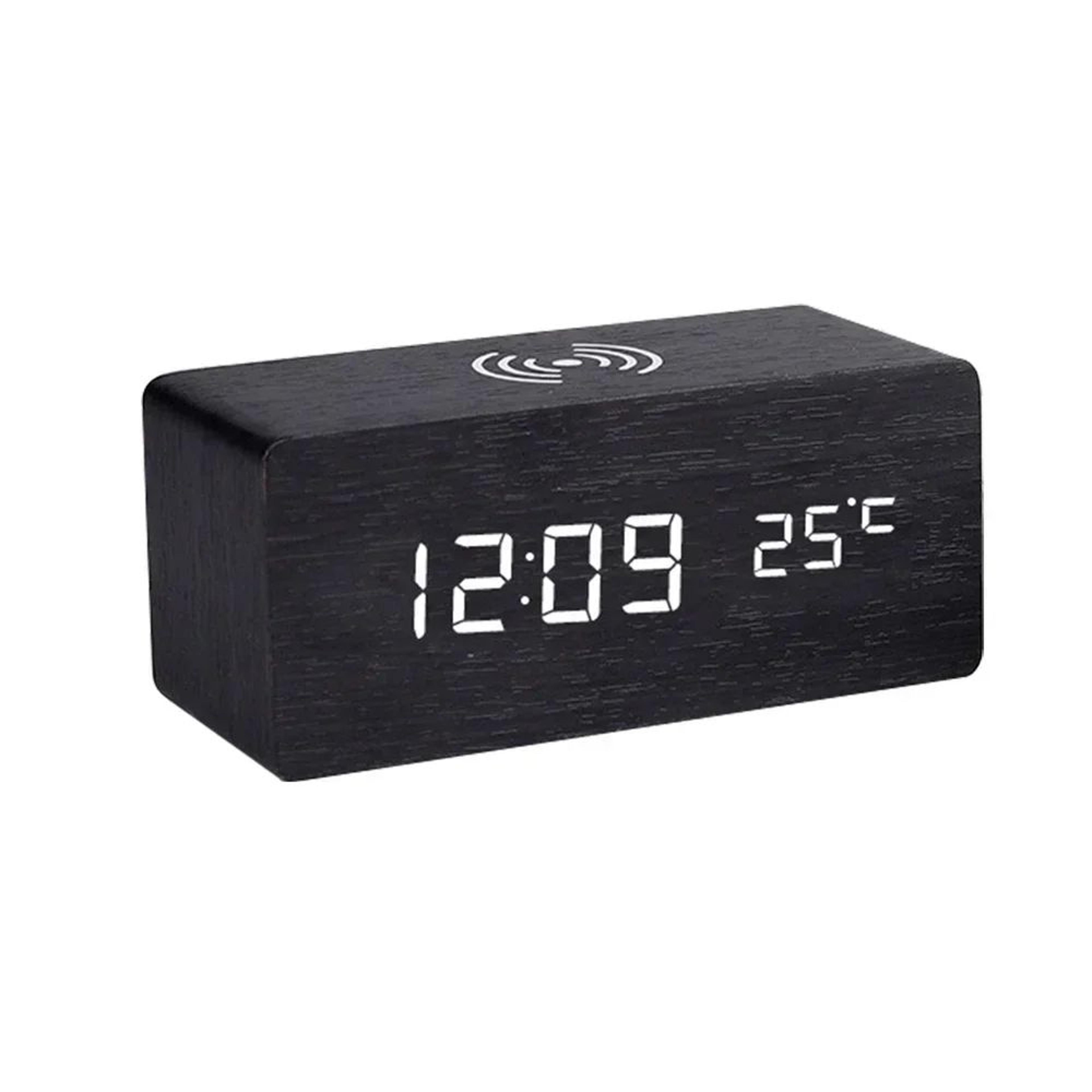 Wooden LED Alarm Clock  Qi Wireless Charging Digital Desk Clock With Thermometer 3 Alarms  Adjustab 6