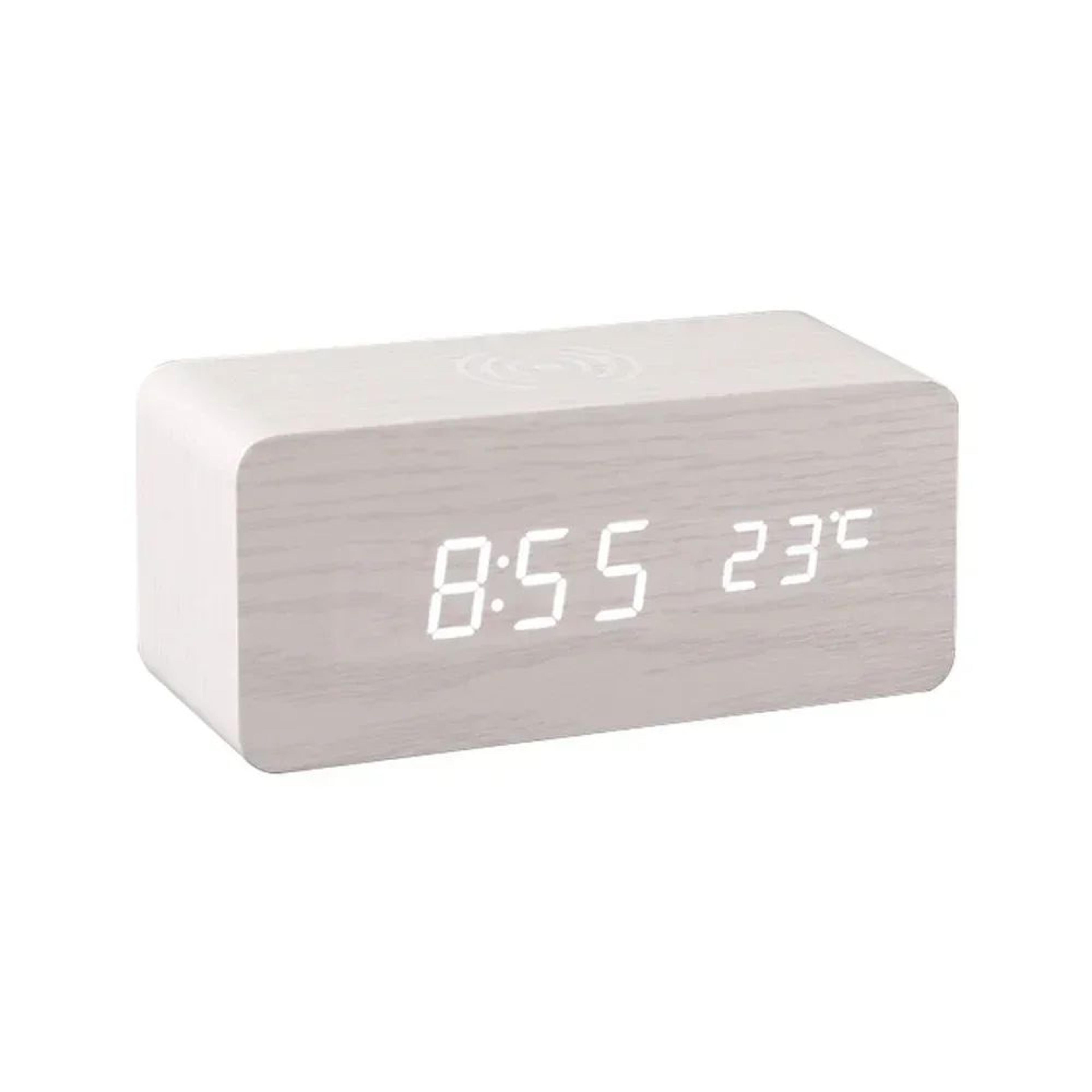 Wooden LED Alarm Clock  Qi Wireless Charging Digital Desk Clock With Thermometer 3 Alarms  Adjustab 9