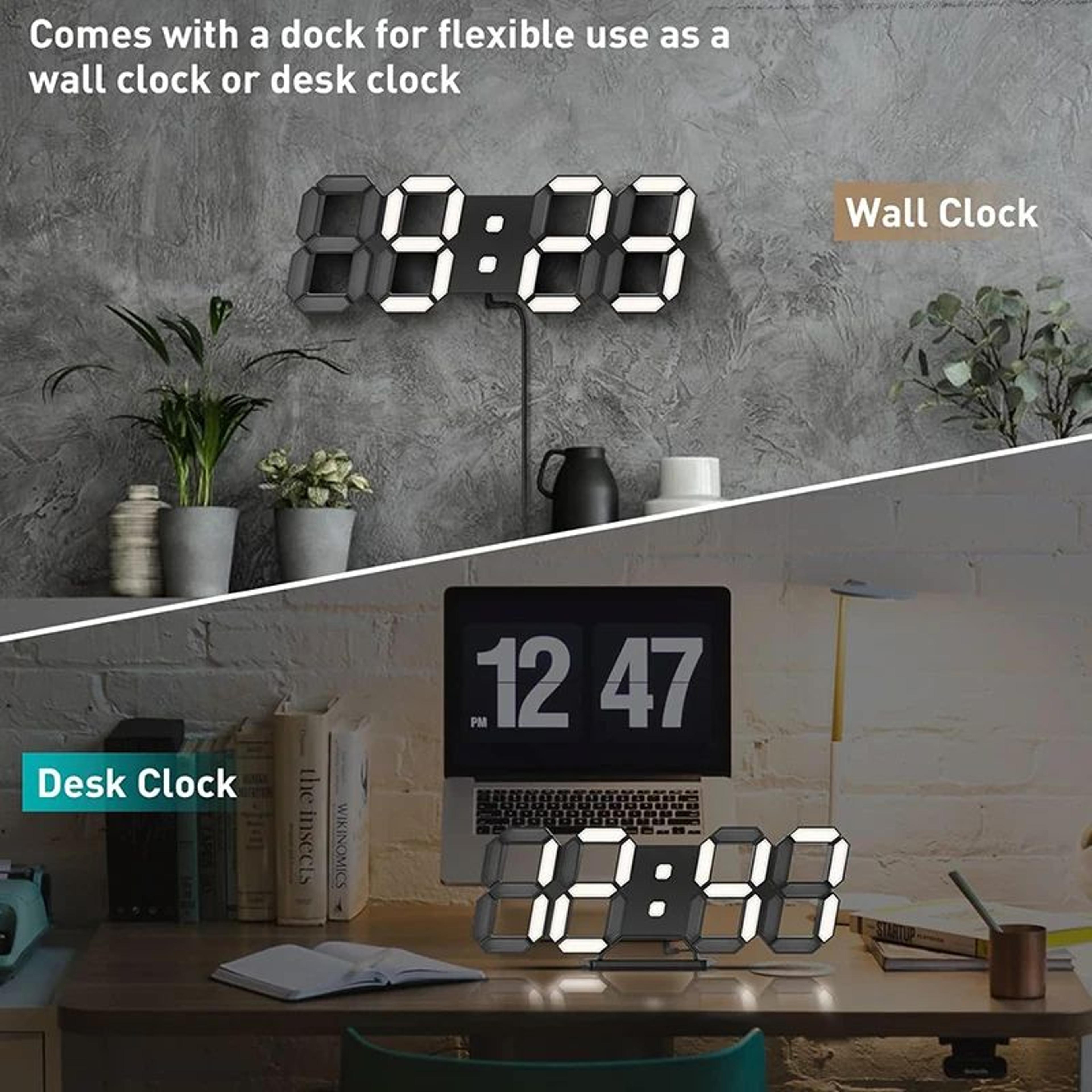 3D LED Digital Wall Clock  Remote Control Alarm Clock With Temperature Date Display Night Light For 3