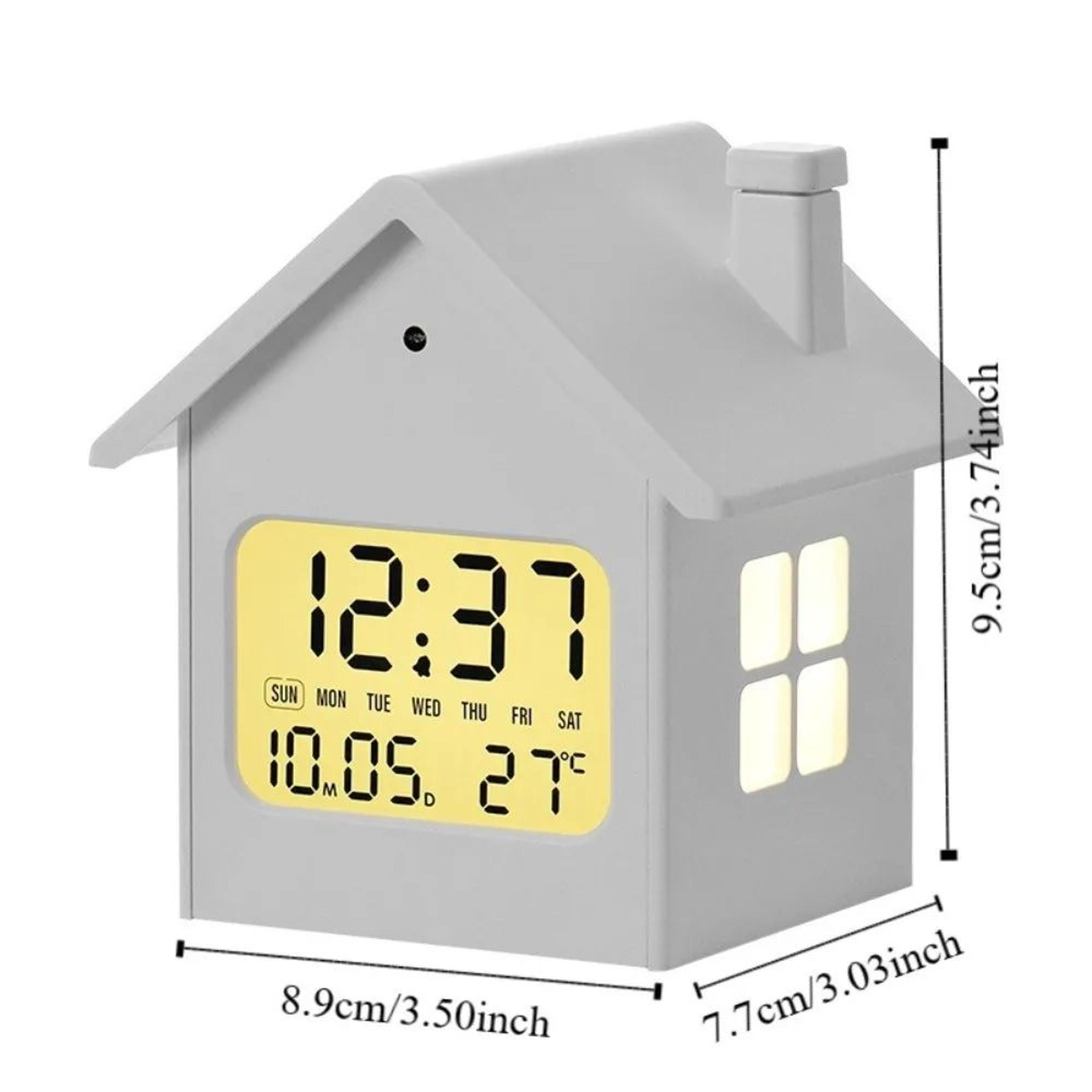 House Shape Digital Alarm Clock  LCD Time Date Week Temperature Display With Snooze Soft Backlight  5
