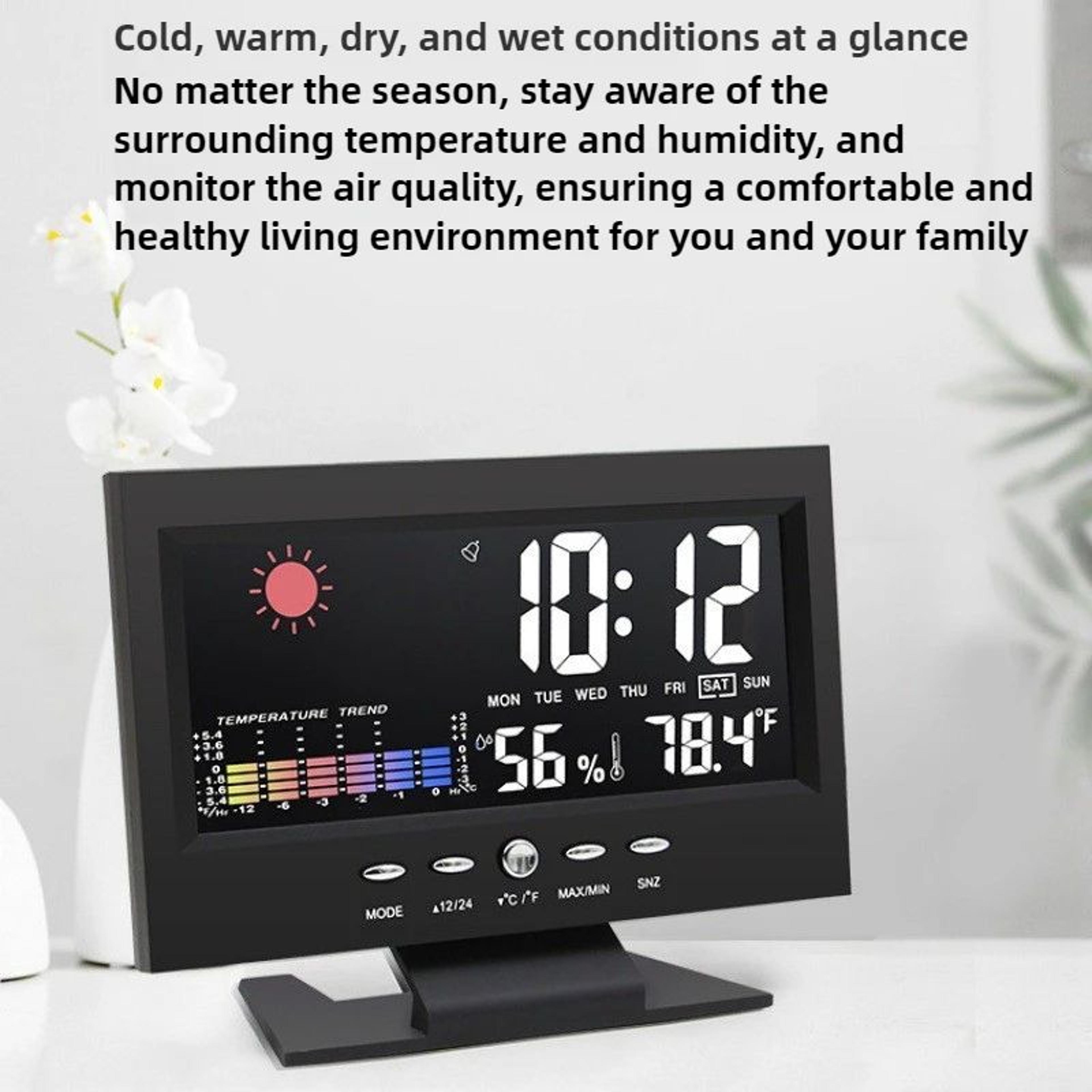 Digital Weather Station Alarm Clock  Sound Control Time Temperature Humidity Display With USB Cable 5