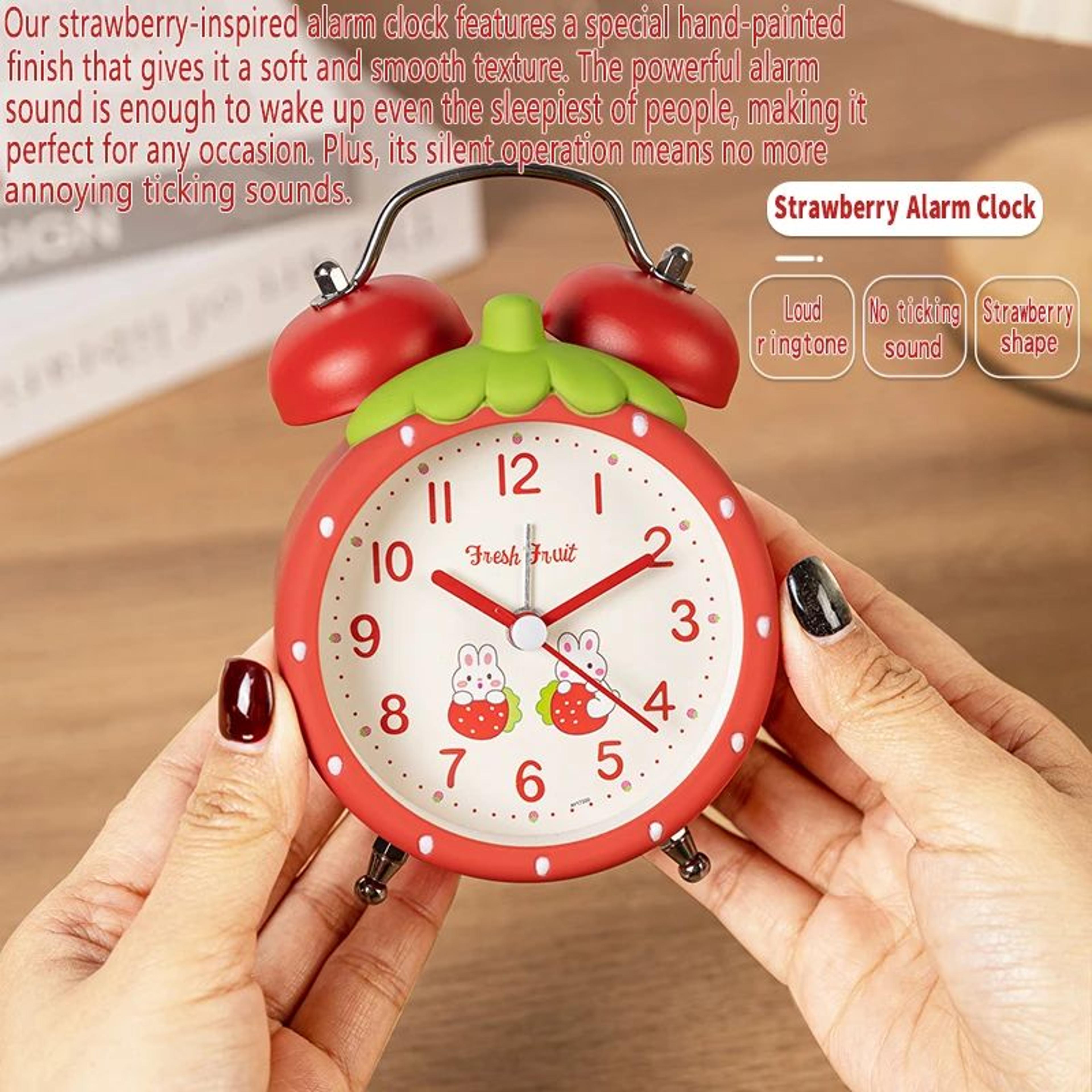 Strawberry Kids Alarm Clock  Quiet Quartz 512 In Desk Clock With Night Light For Childrens Bedroom  3