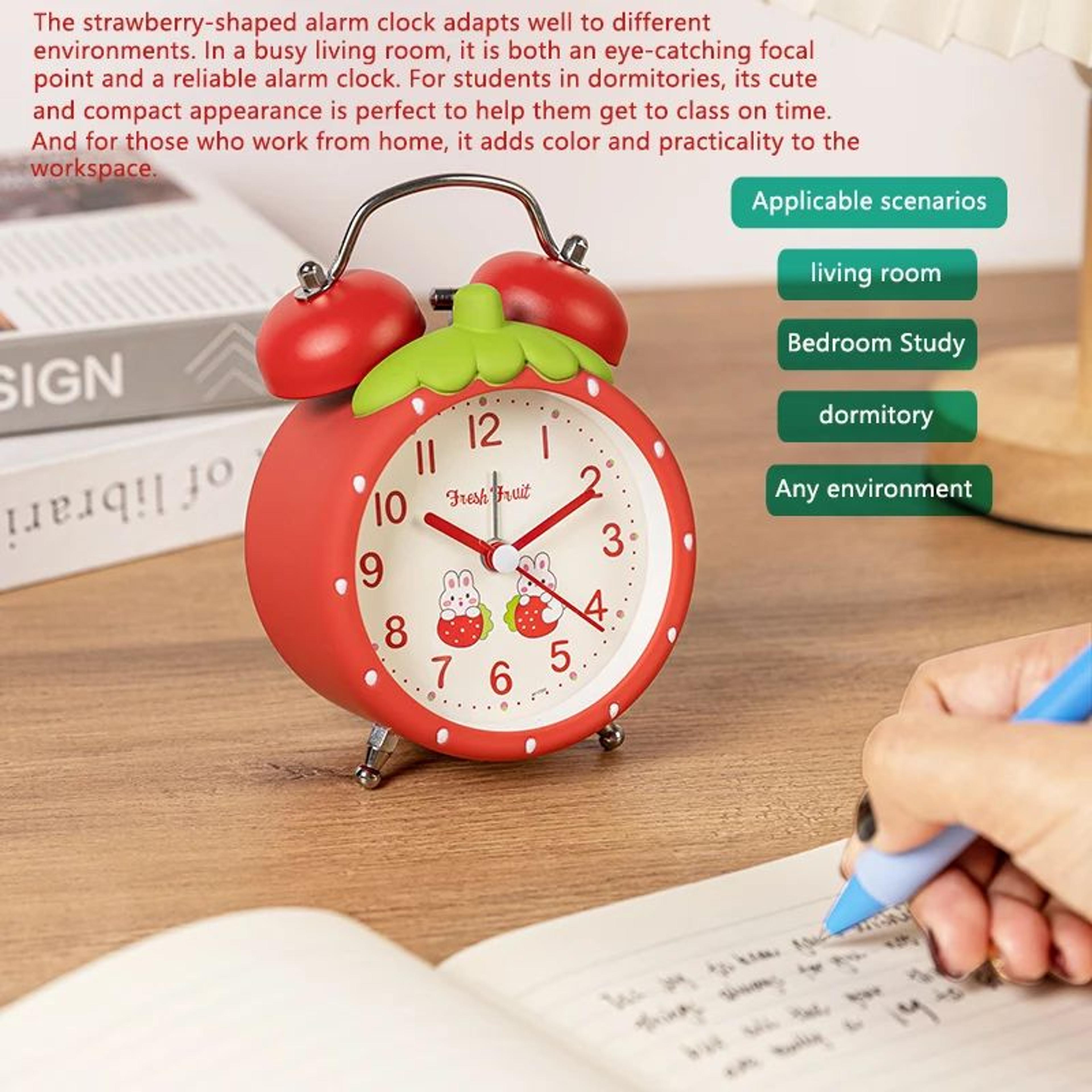 Strawberry Kids Alarm Clock  Quiet Quartz 512 In Desk Clock With Night Light For Childrens Bedroom  5