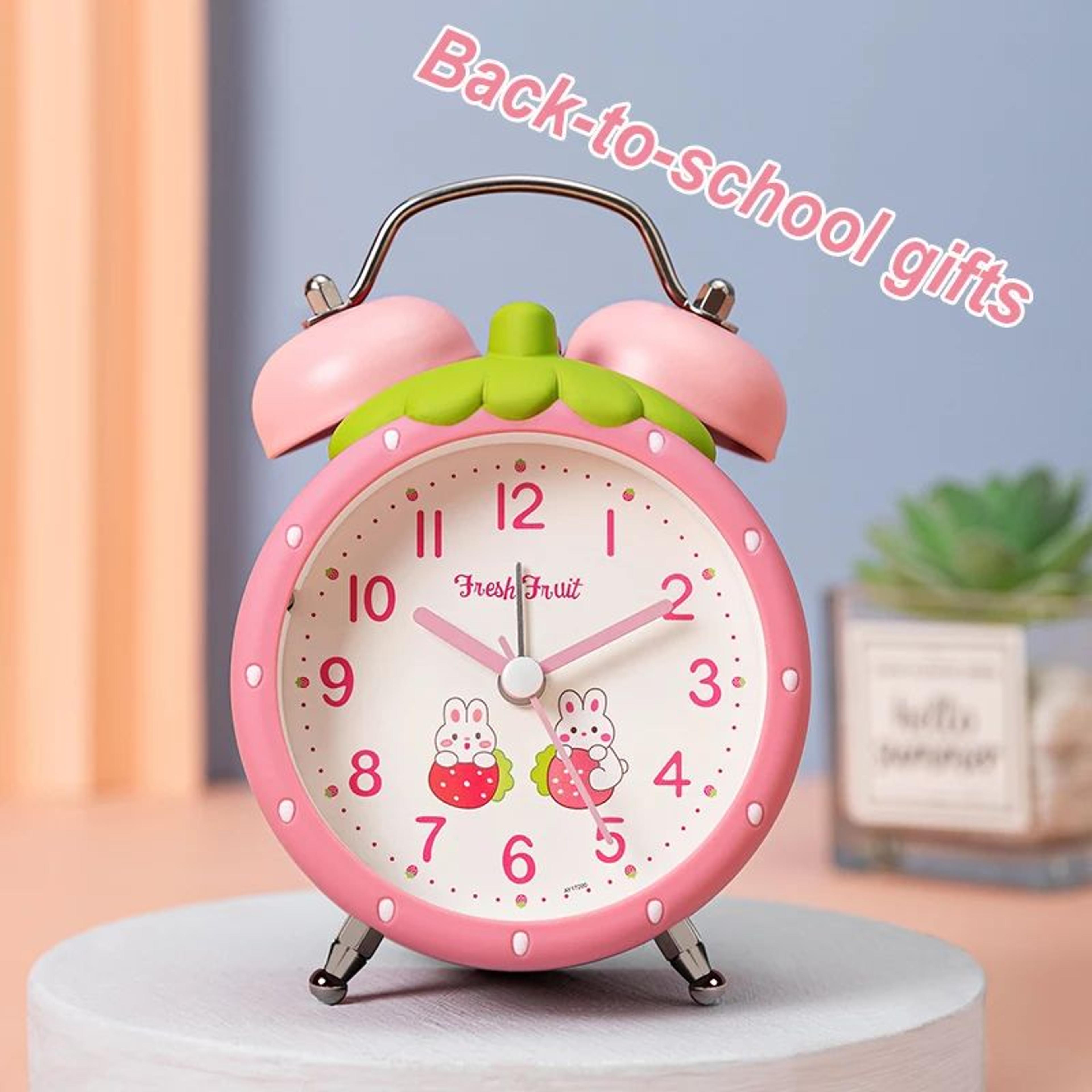 Strawberry Kids Alarm Clock  Quiet Quartz 512 In Desk Clock With Night Light For Childrens Bedroom  1