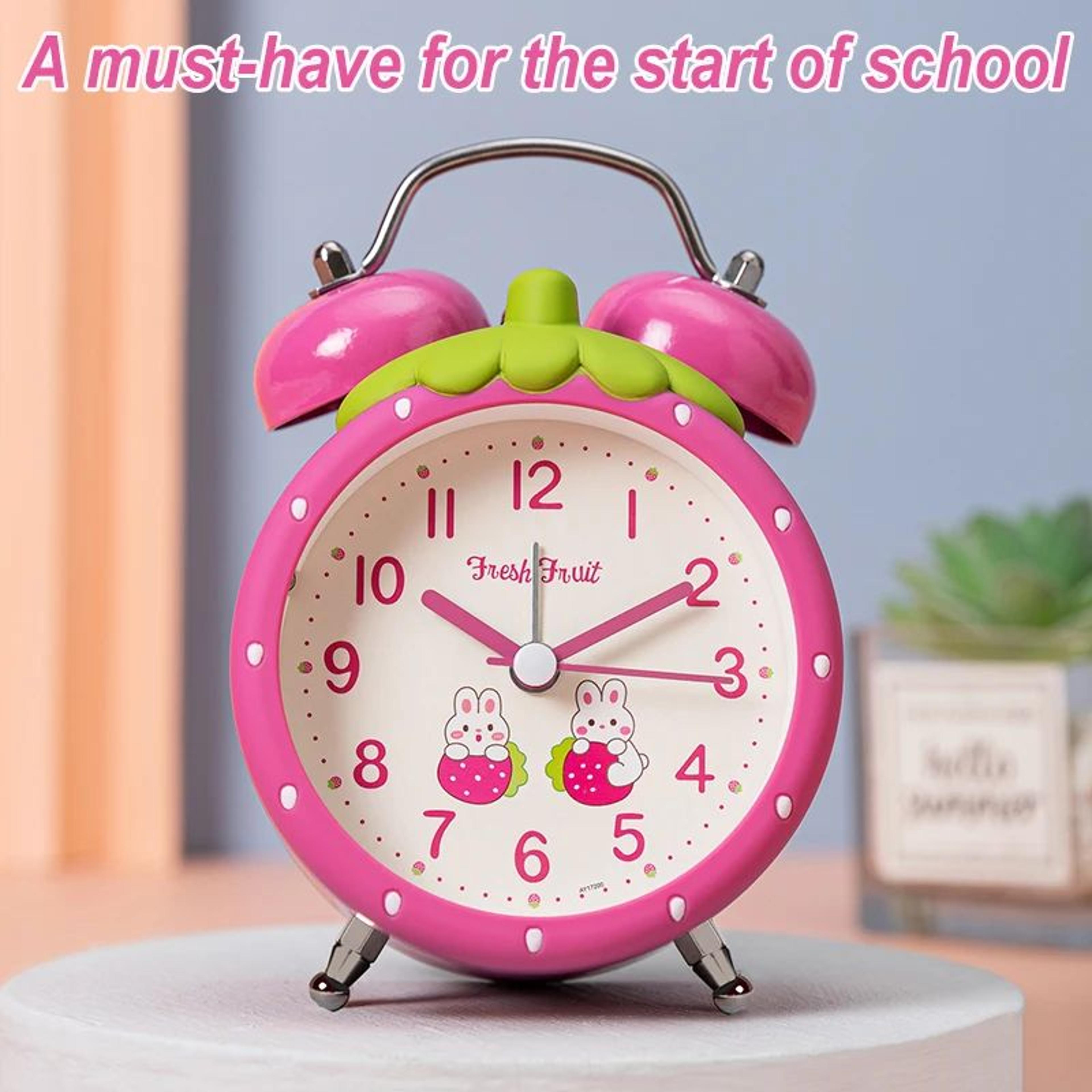 Strawberry Kids Alarm Clock  Quiet Quartz 512 In Desk Clock With Night Light For Childrens Bedroom  2
