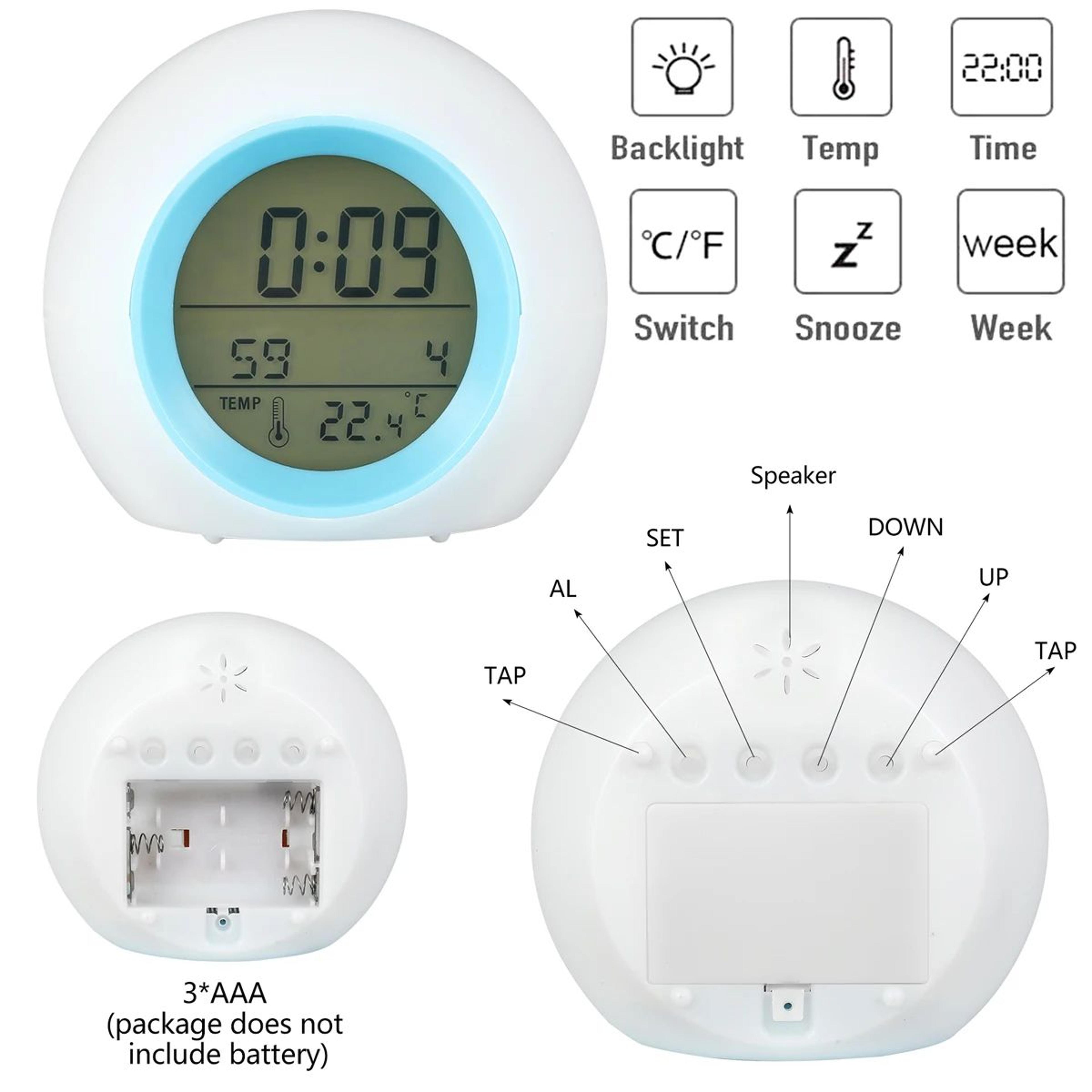Colorful LED Digital Alarm Clock  1224H Bedside Night Light With Time Date Temperature Display For  4