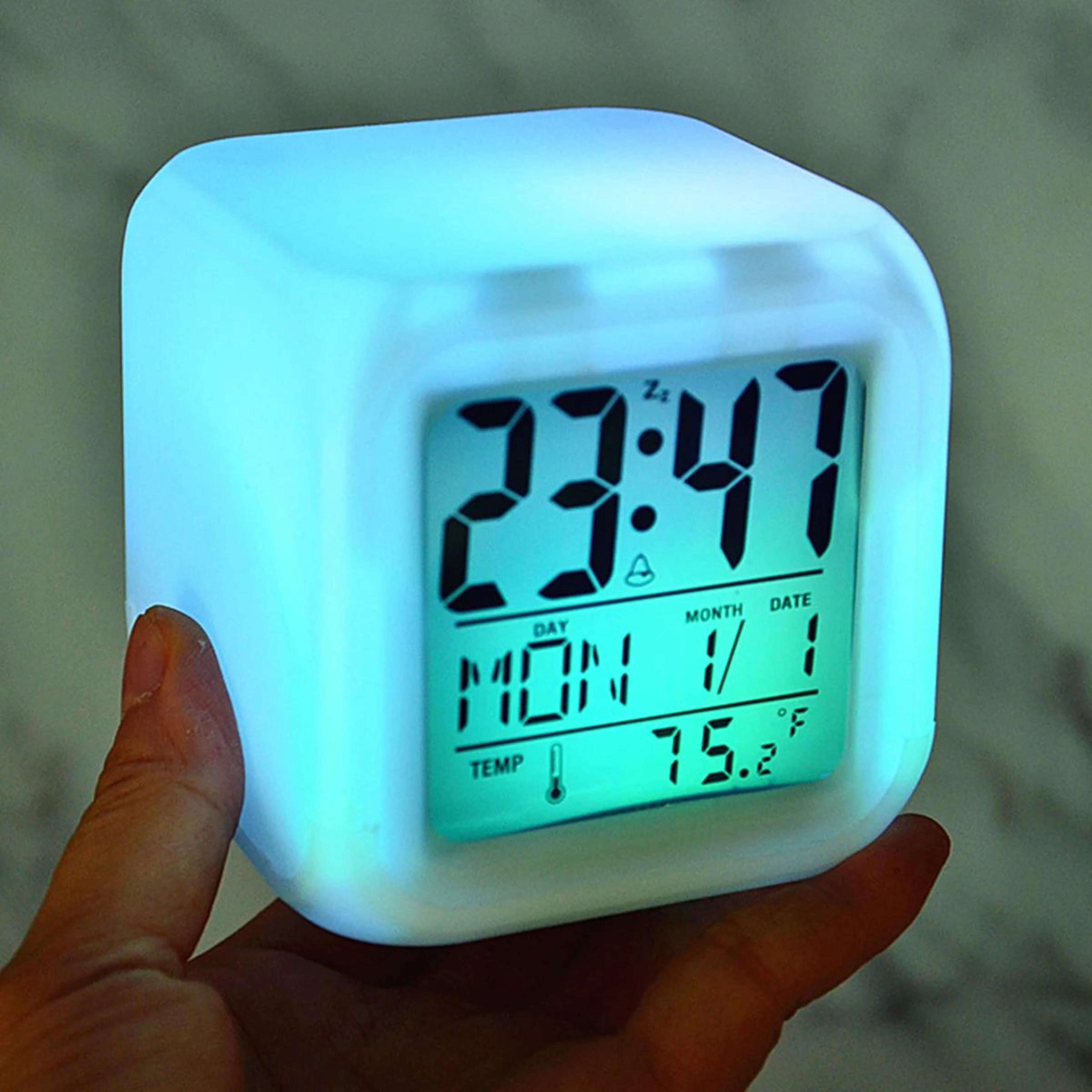 Colorful LED Digital Alarm Clock  1224H Bedside Night Light With Time Date Temperature Display For  1