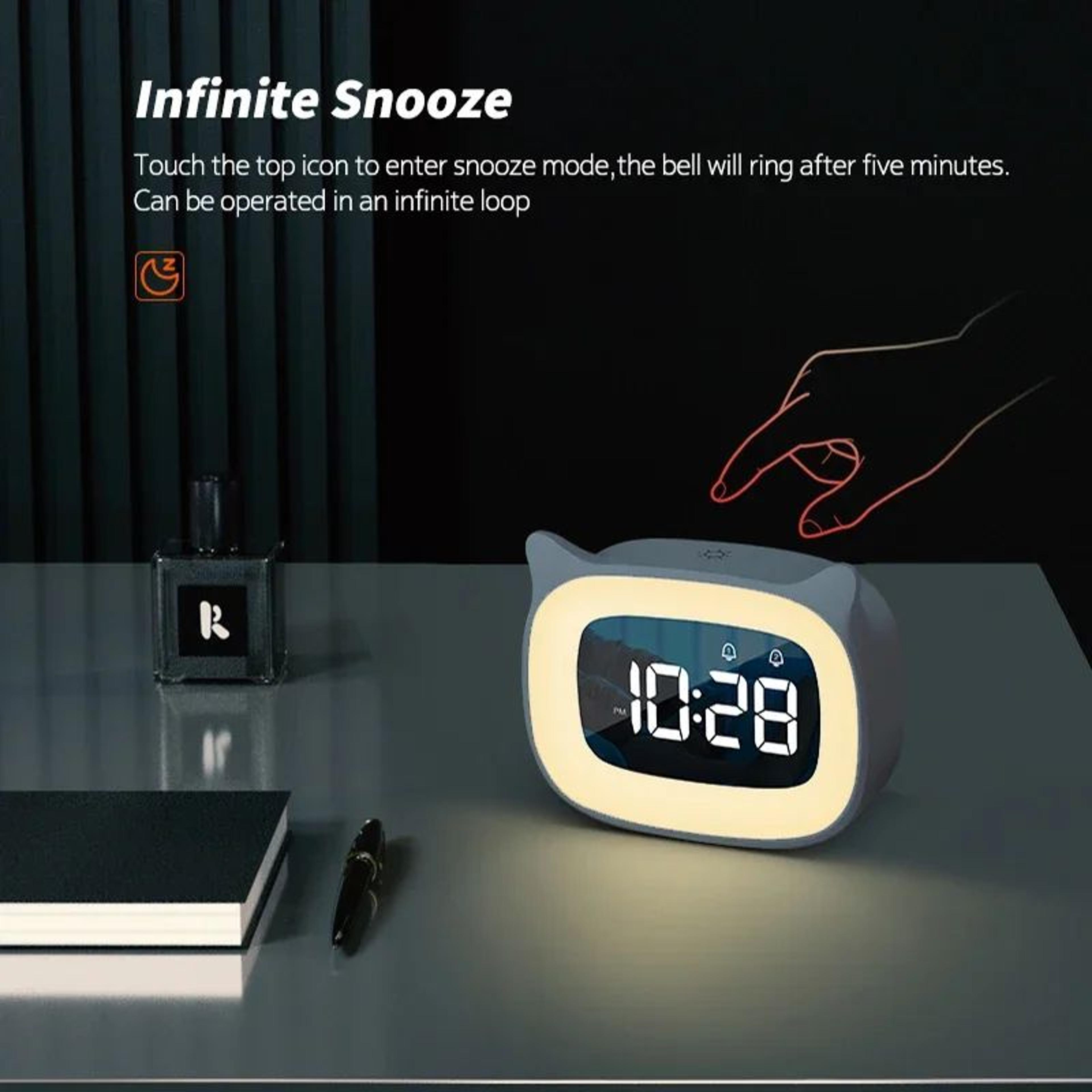 Cartoon LED Music Alarm Clock  USB Rechargeable Voice Control Night Light With Dual Alarms For Bedr 2