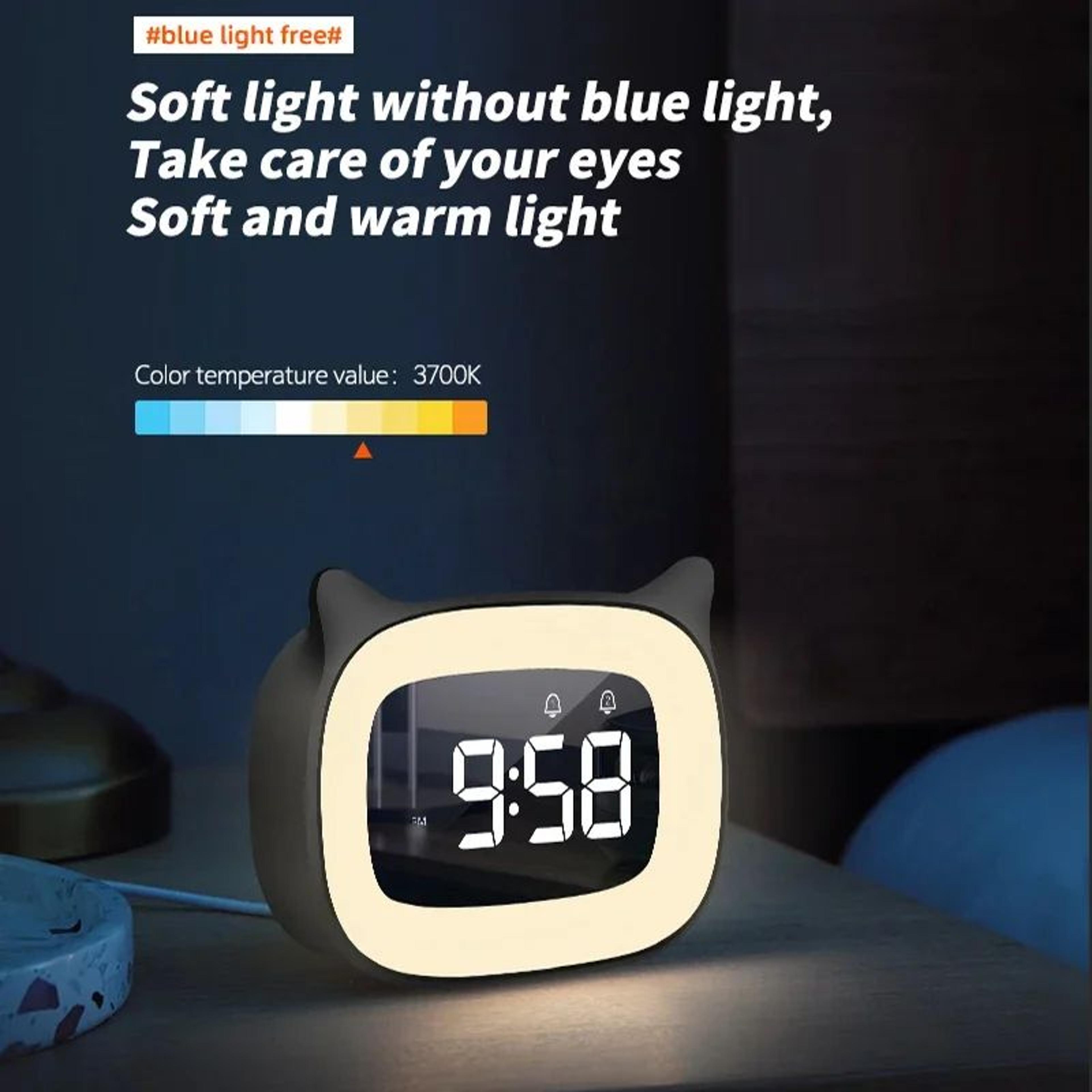 Cartoon LED Music Alarm Clock  USB Rechargeable Voice Control Night Light With Dual Alarms For Bedr 4