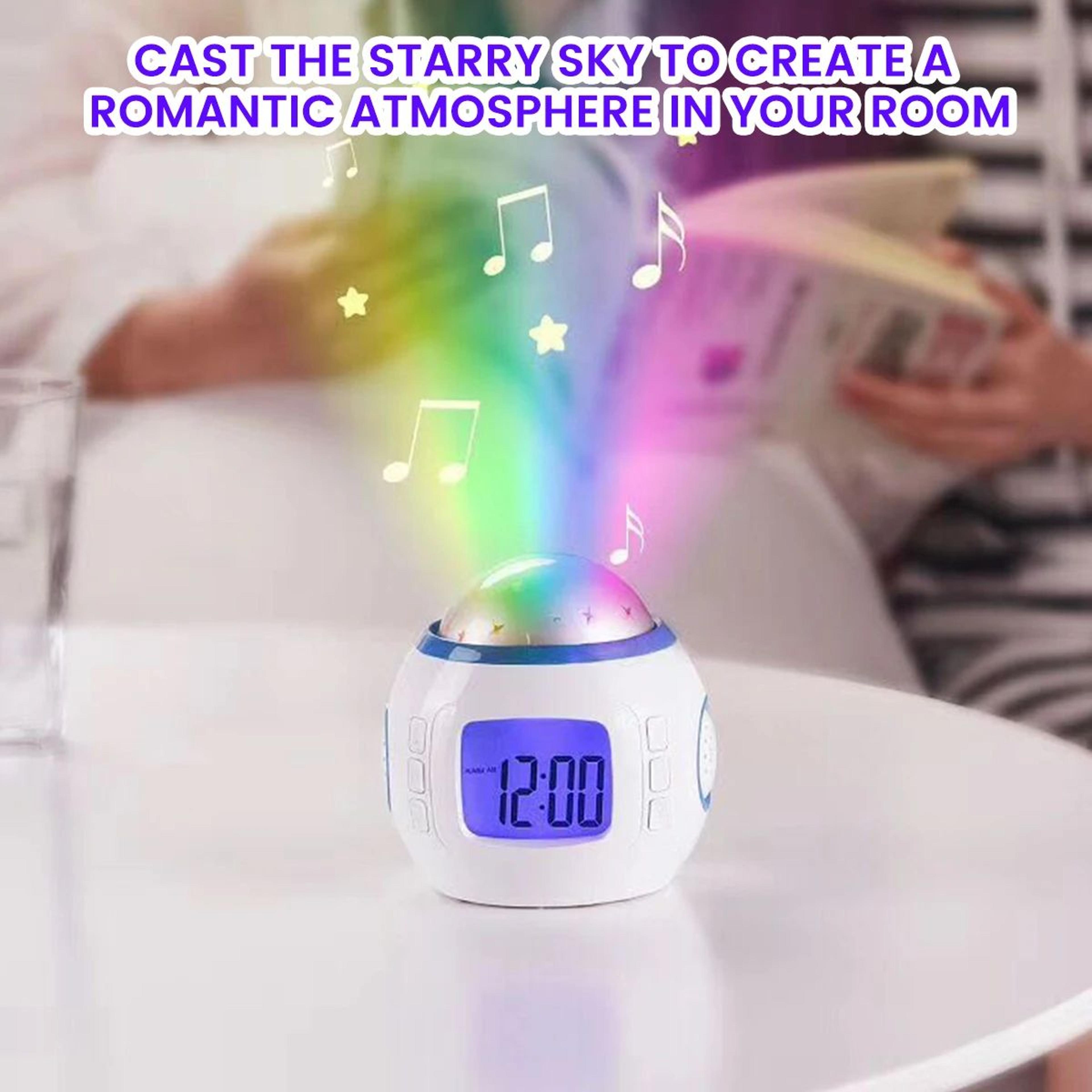 LED Star Projector Alarm Clock  Musical Digital Bedside Night Light With Snooze For Kids Bedroom De 2