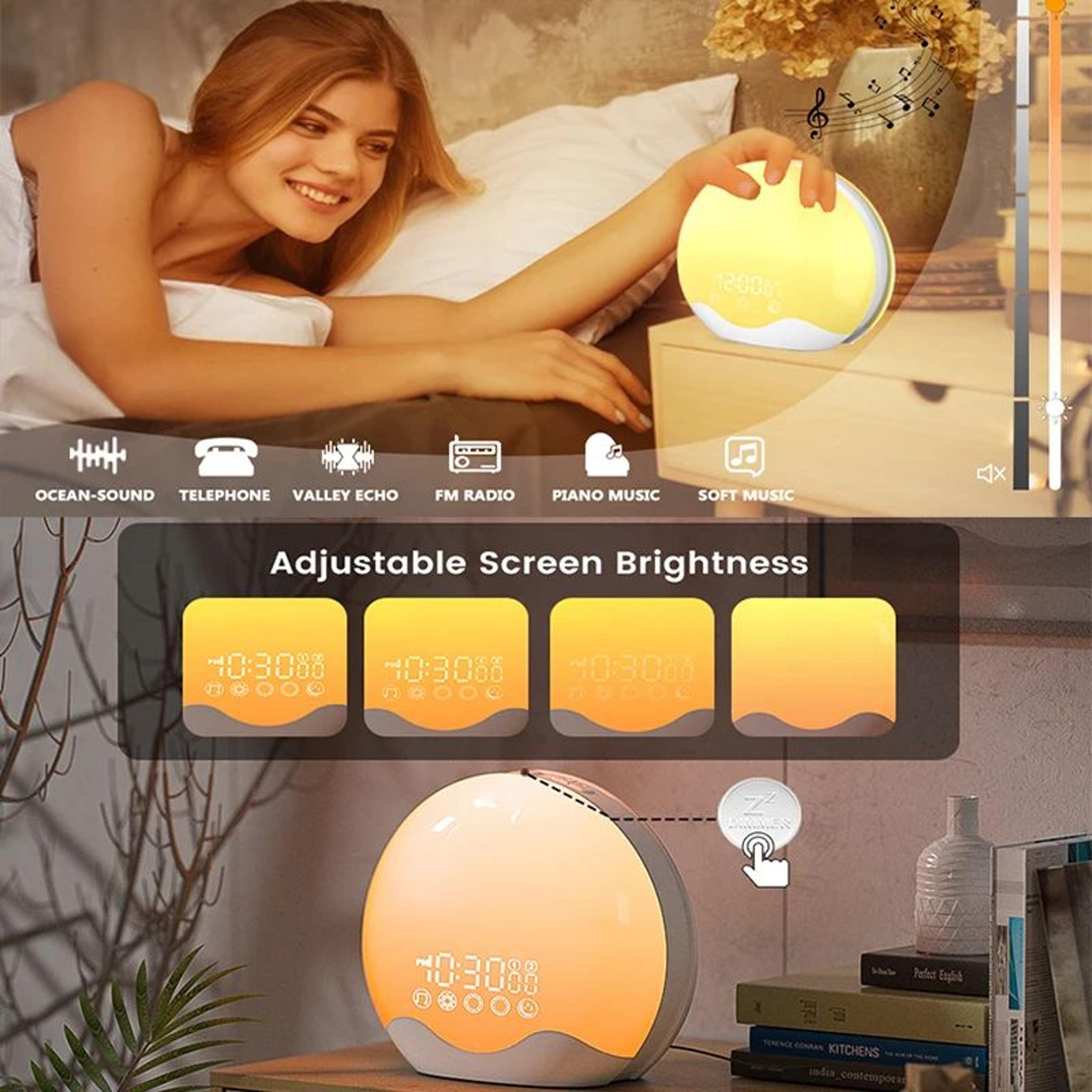 Sunrise Alarm Clock  Color Changing Wake Up Light With Sleep Sounds Night Light FM Radio  Digital D 2