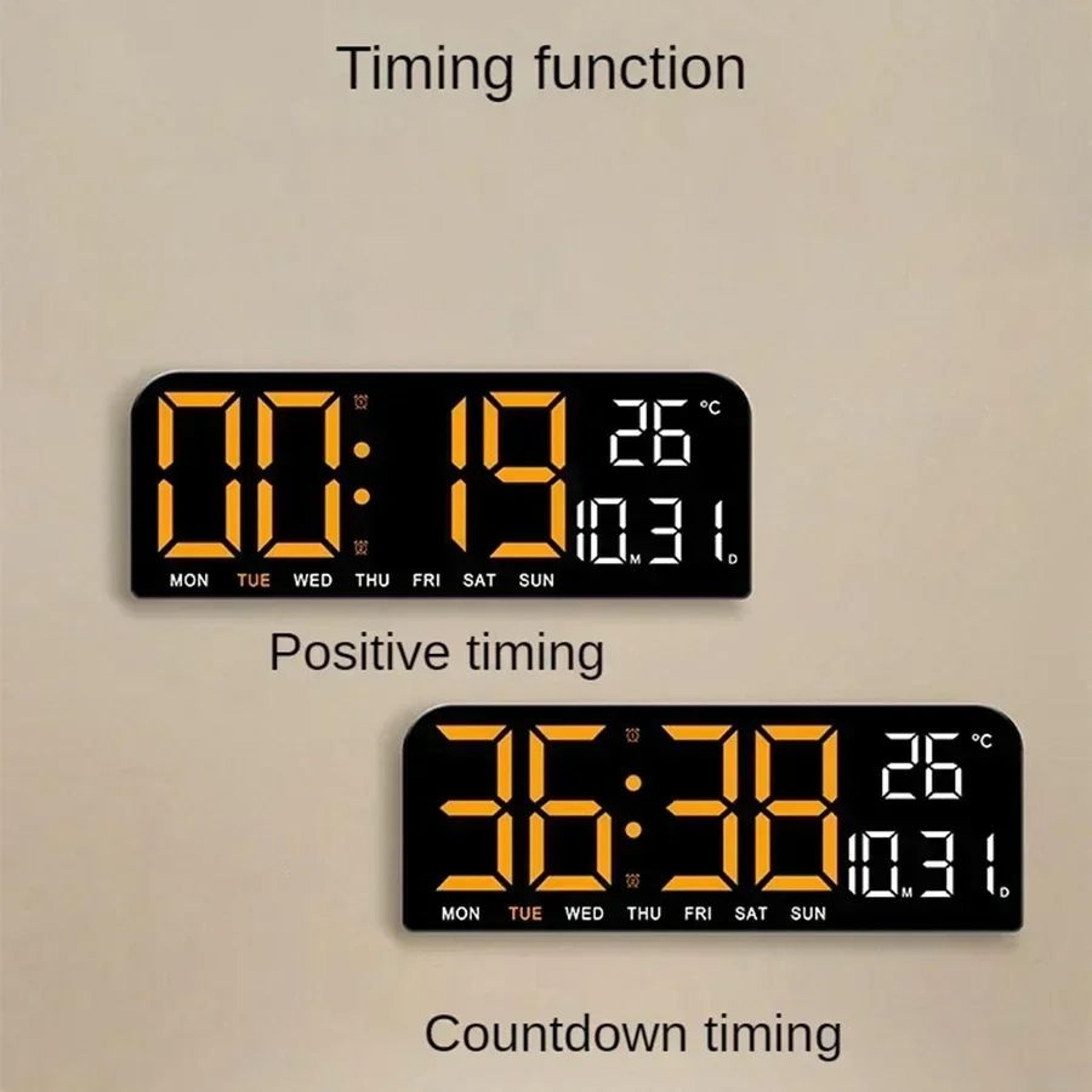 Large LED Digital Wall Clock  Mirror Display With Temperature Date Week Dual Alarms Countdown  Nigh 3